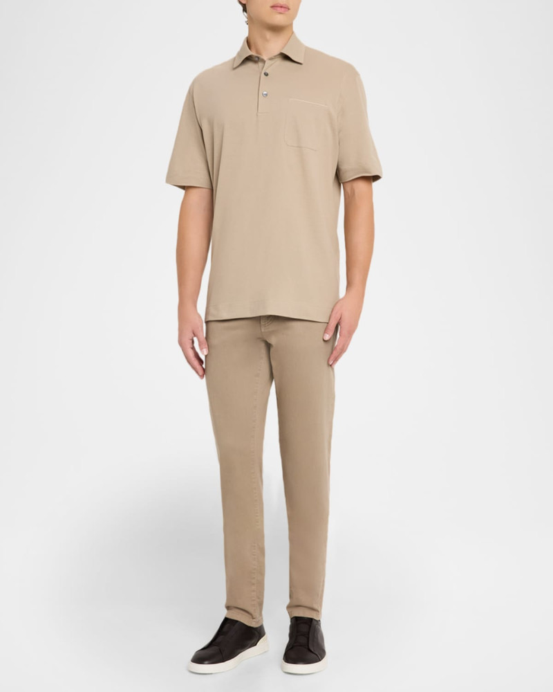 ZEGNA Men's Leather-Trim Pocket Pique Polo Shirt outlook