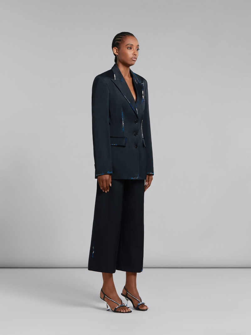 BLACK DUCHESSE SATIN TROUSERS WITH BEAD MENDING 5