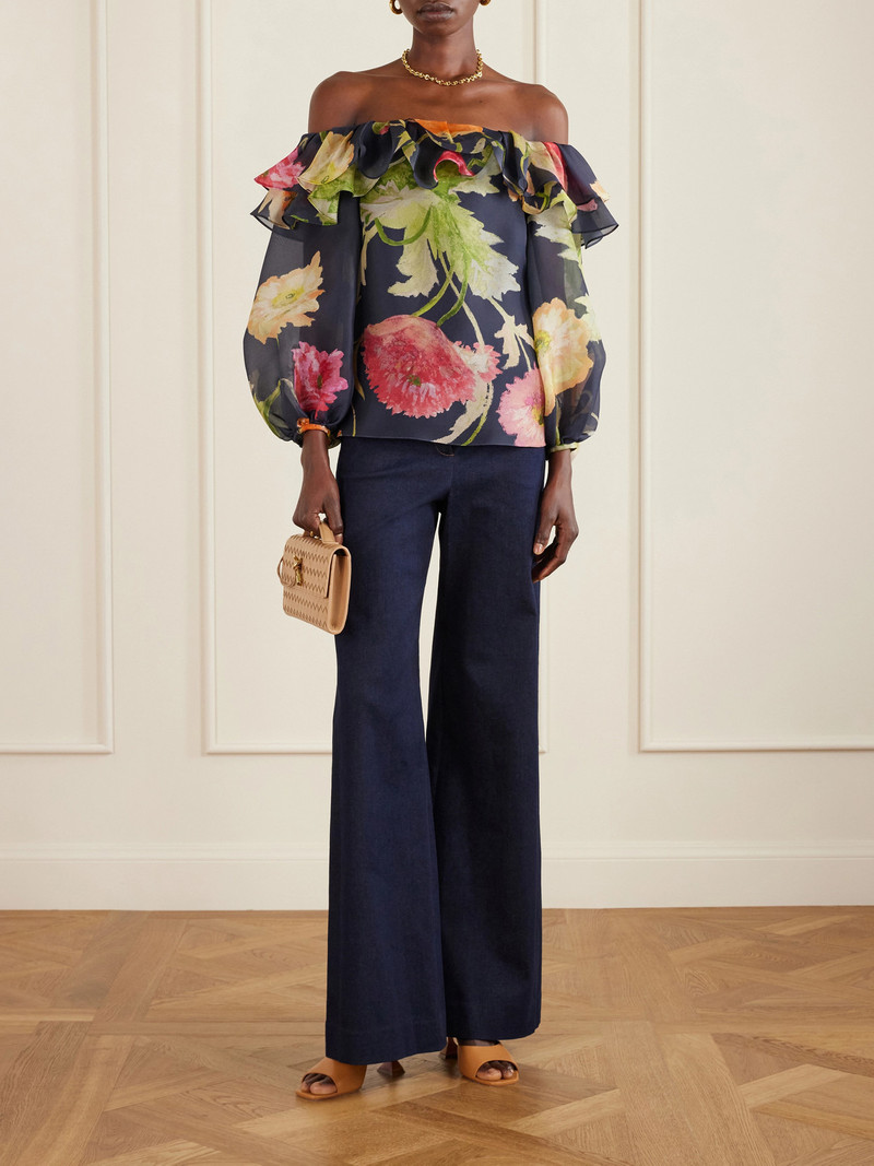 CAROLINA HERRERA Off-the-shoulder Floral-print Silk-organza Top outlook