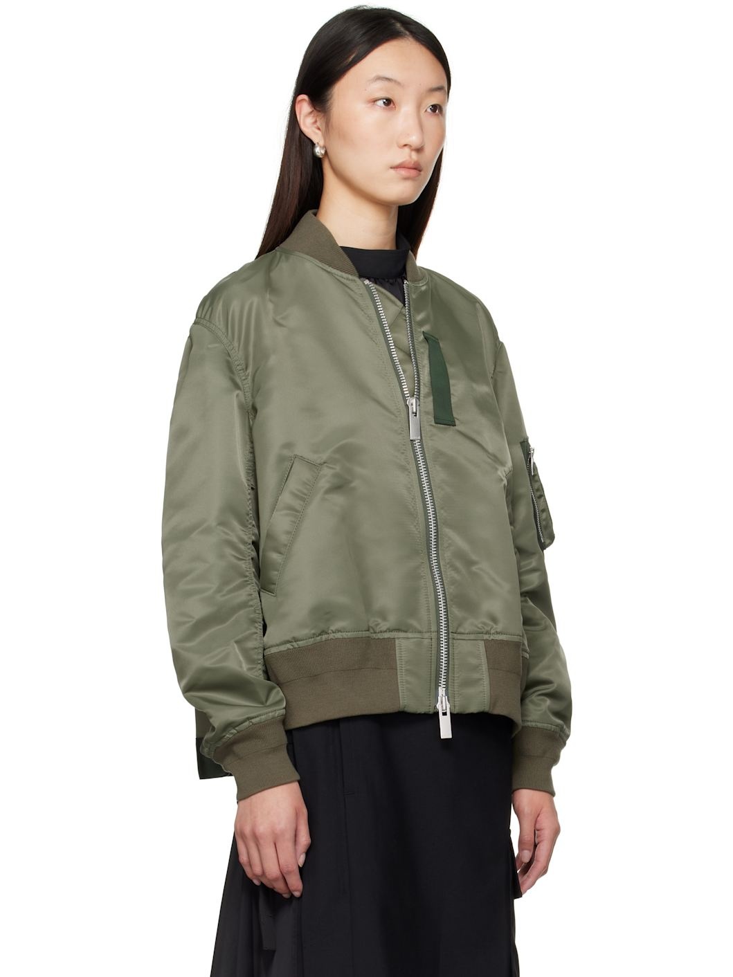 Khaki Nylon Twill Bomber Jacket - 2