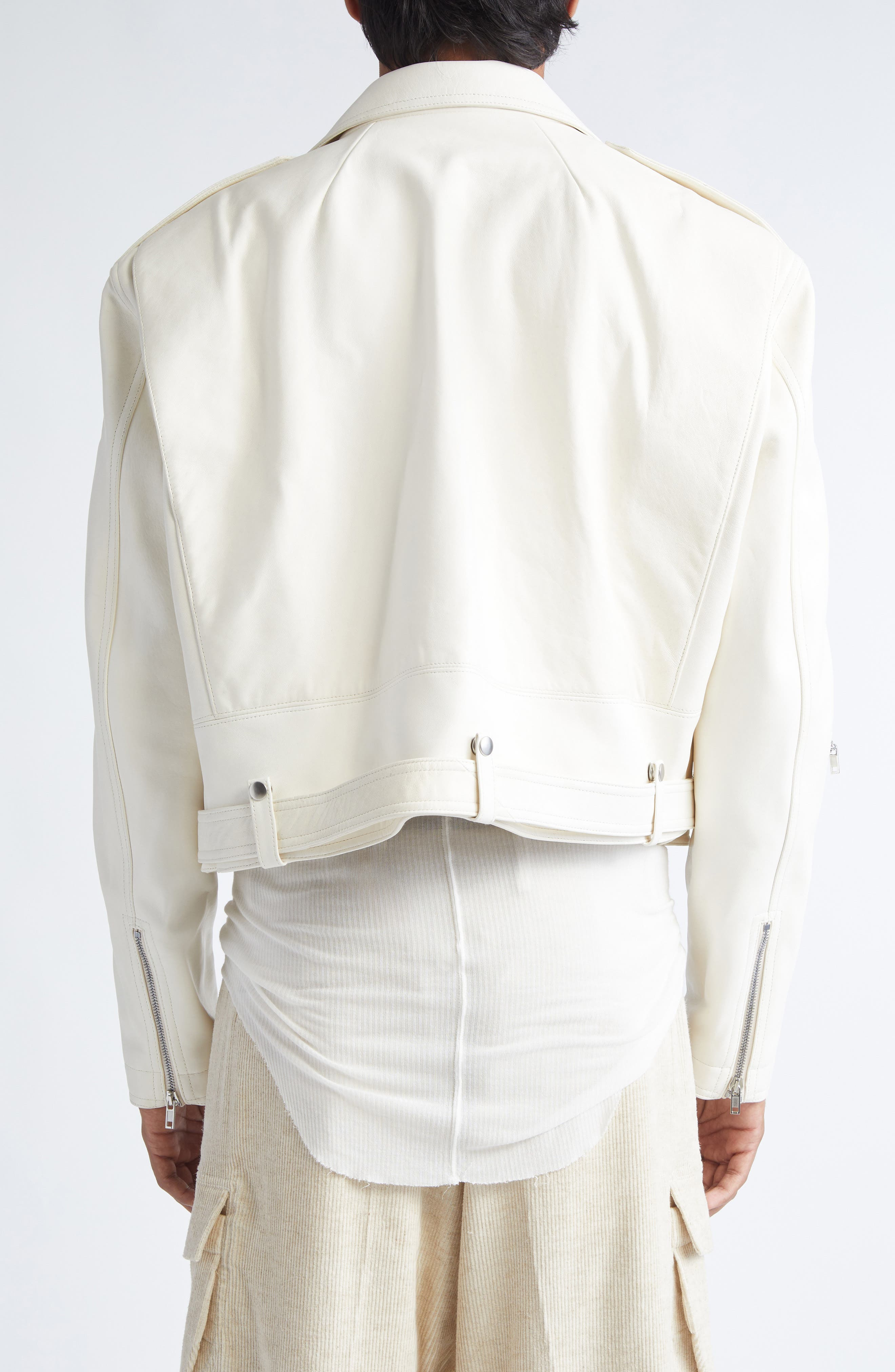 Rick Owens Jumbo Bauhaus Stooges Crop Leather Jacket in Milk at Nordstrom - 3