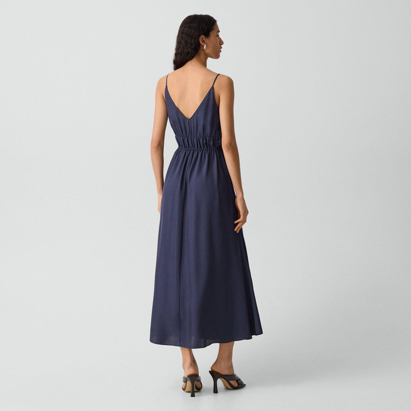 Theory Gathered V-Neck Dress in Washed Twill outlook