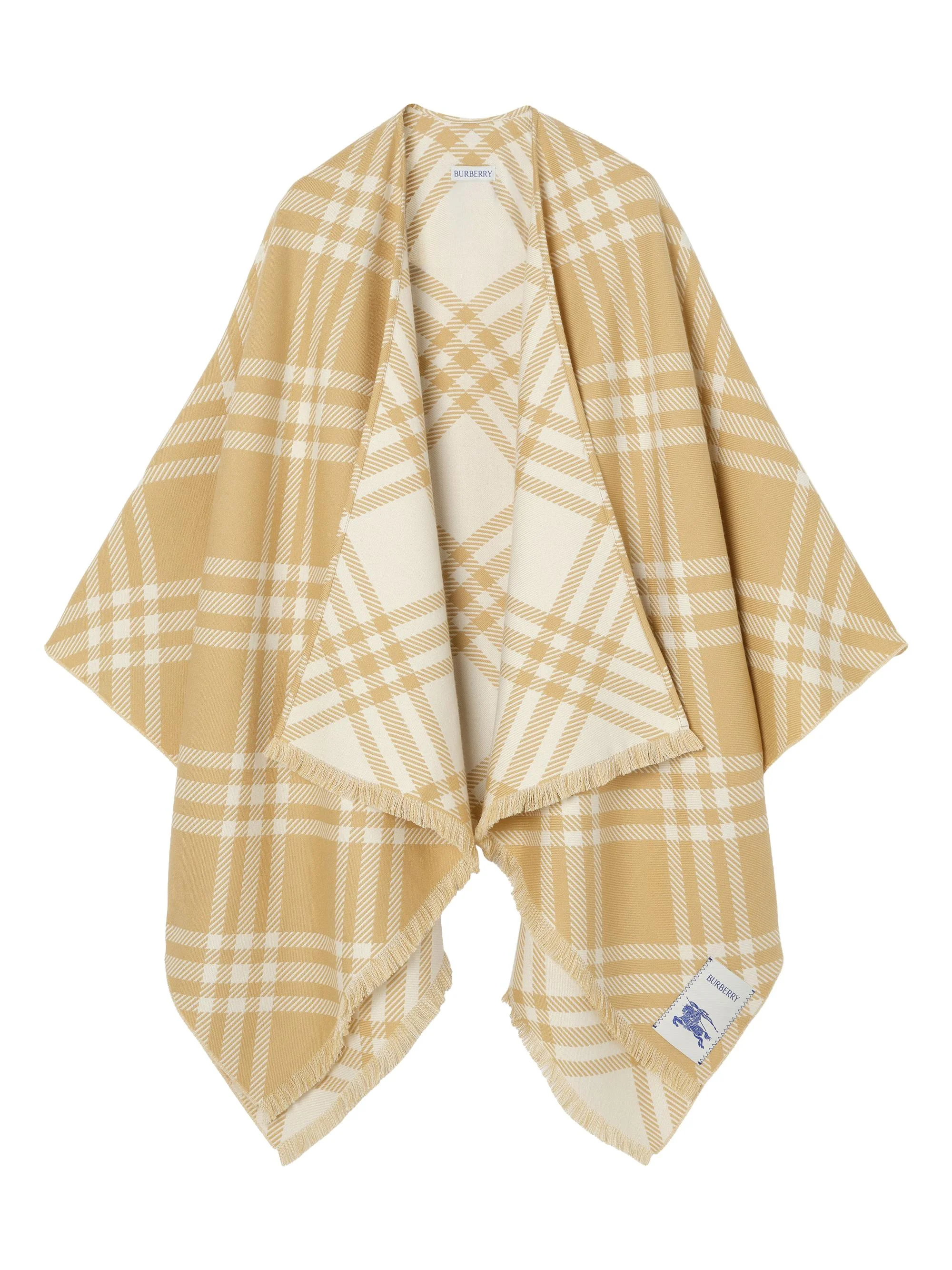 Women's Check Wool-Cashmere-Silk Cape - Sand Ecru - 1