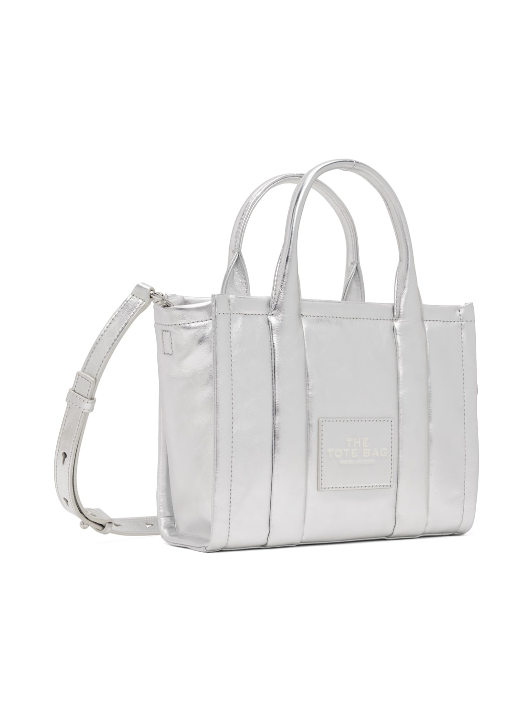 Marc Jacobs Silver Mini The Shiny Crinkled-leather Tote Bag