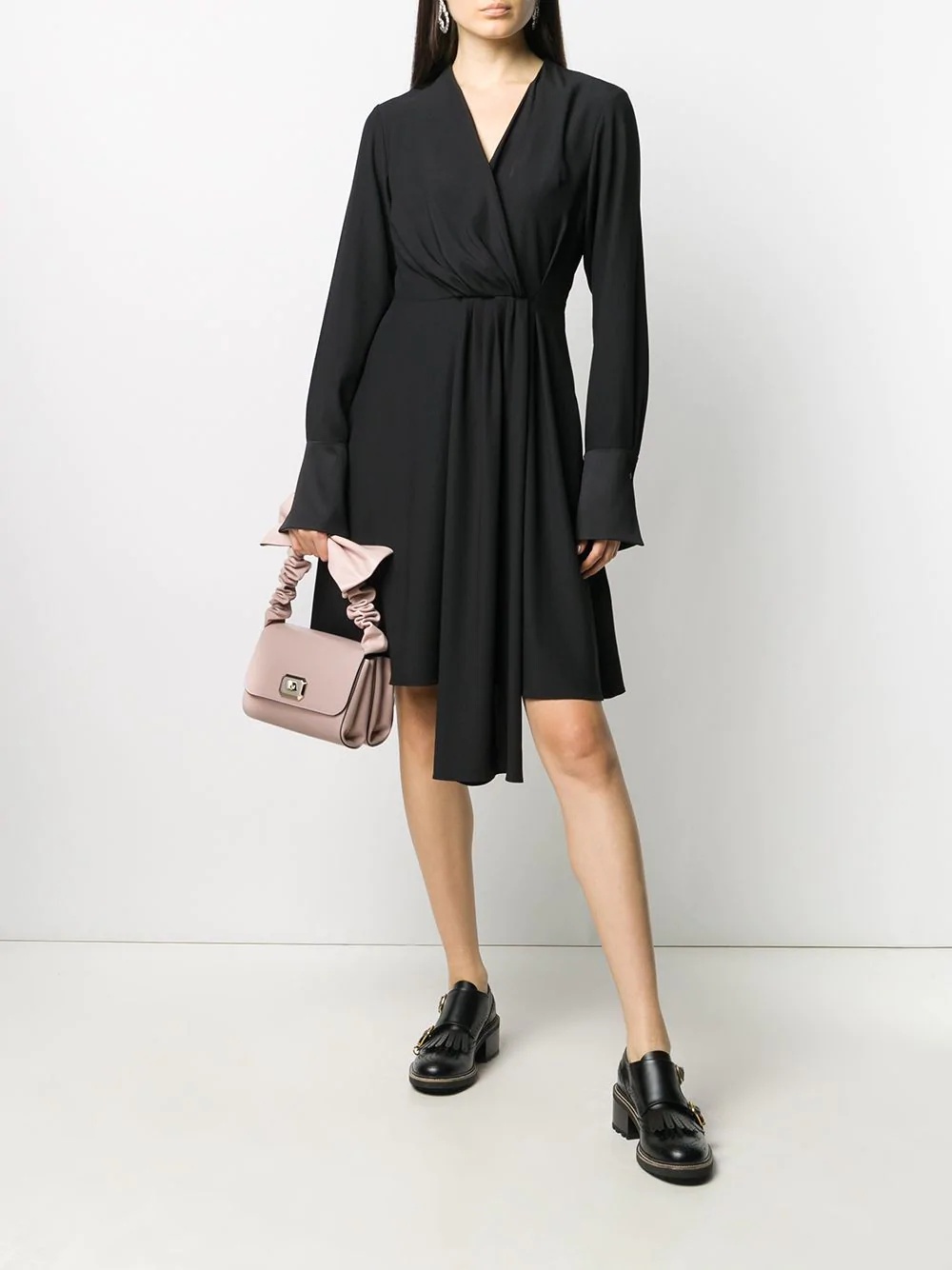 drape-front band collar dress  - 2