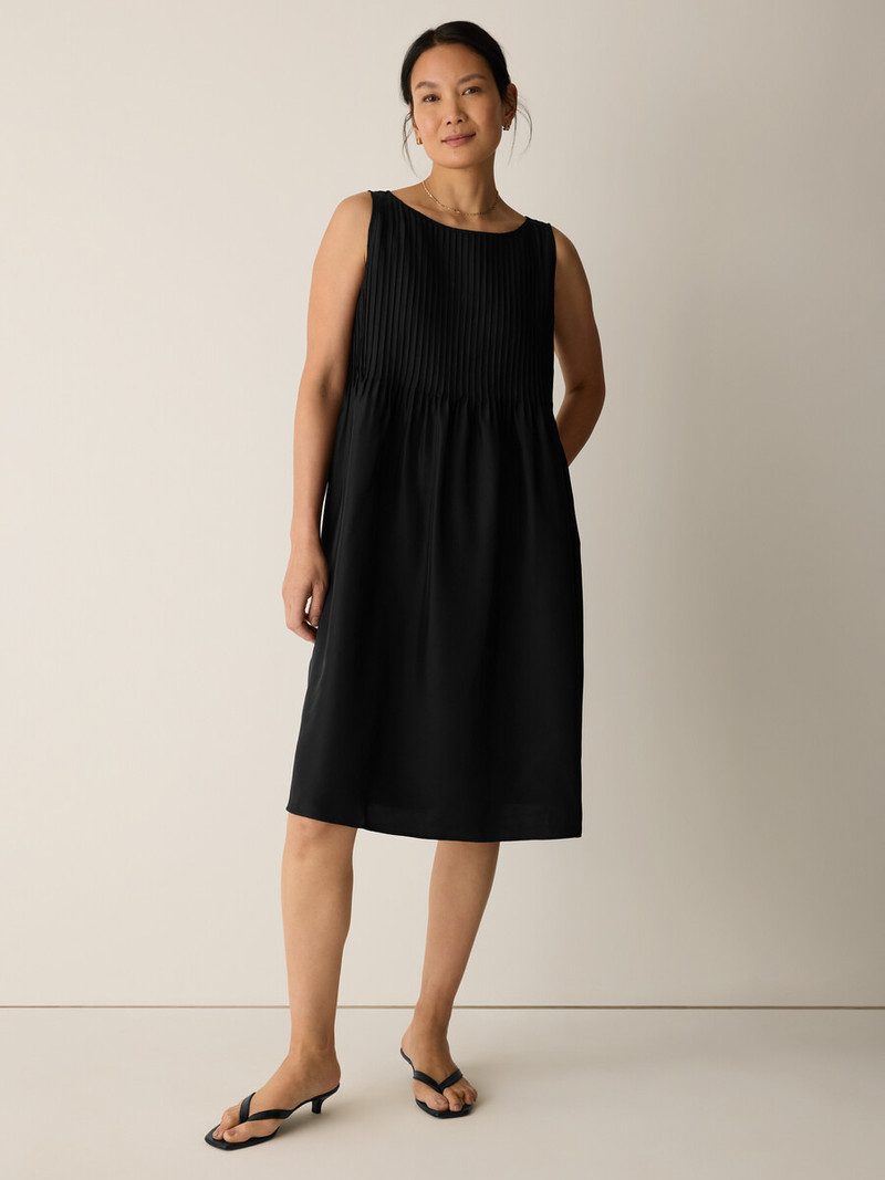 EILEEN FISHER Pleated Silk Bateau Neck Dress outlook