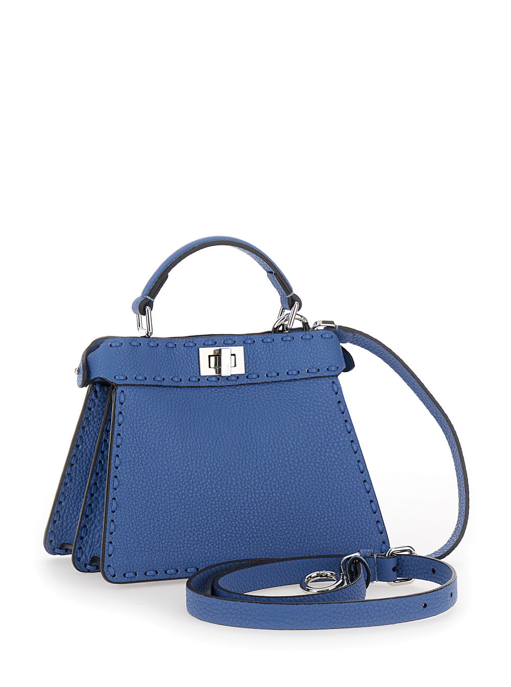 Fendi Women 'Peekaboo Iseeu Petite' Blue Handbag With Twist Lock Closure In Full-Grain Leather Woman - 3