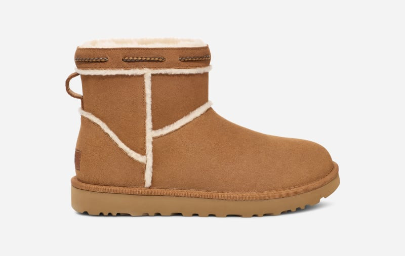 ® Women's Classic Mini Shearling Braid Sheepskin Classic Boots in Chestnut 1