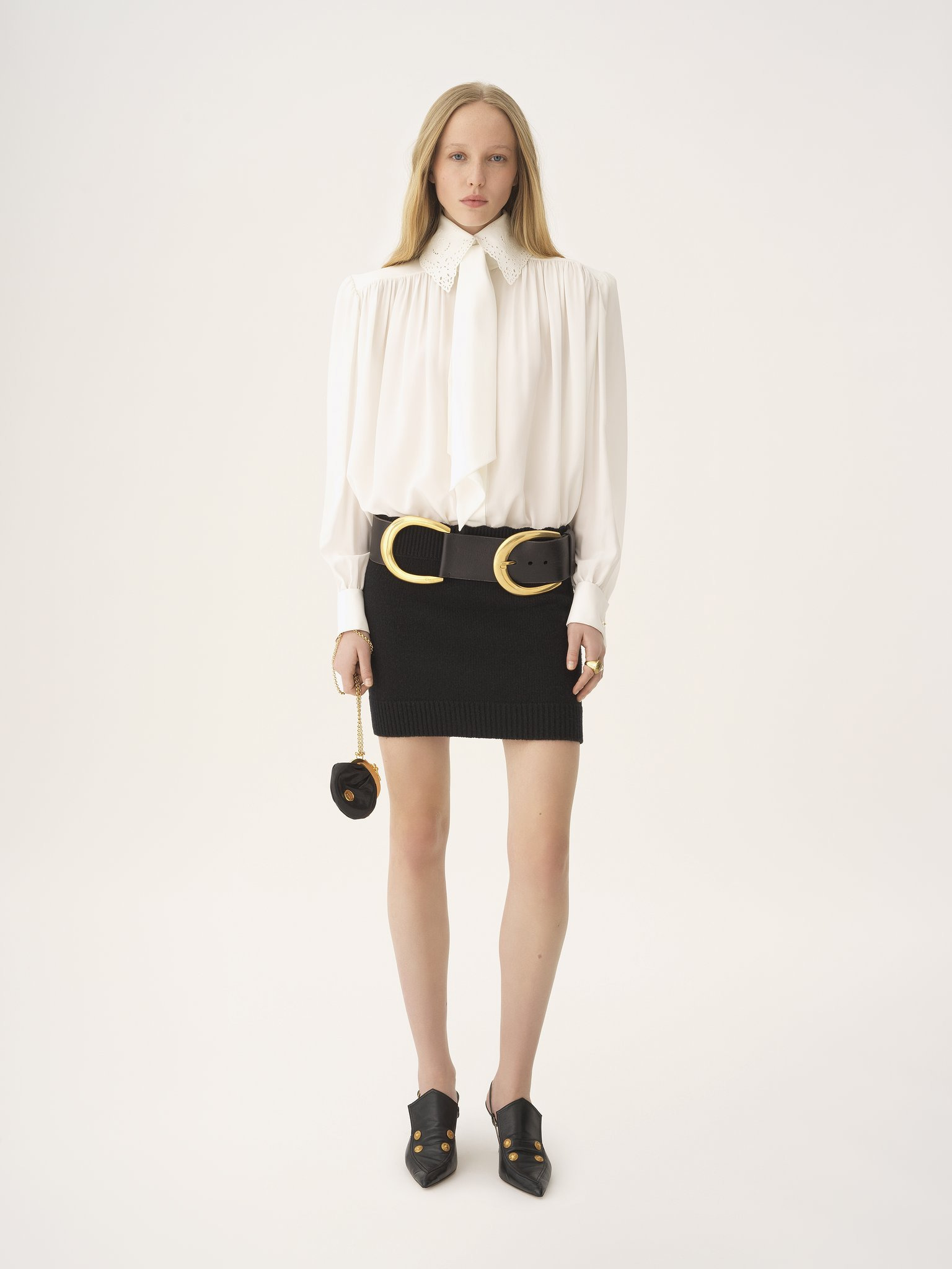 GATHERED SCARF-TIE BLOUSE IN CRÊPE DE CHINE & LACE - 3