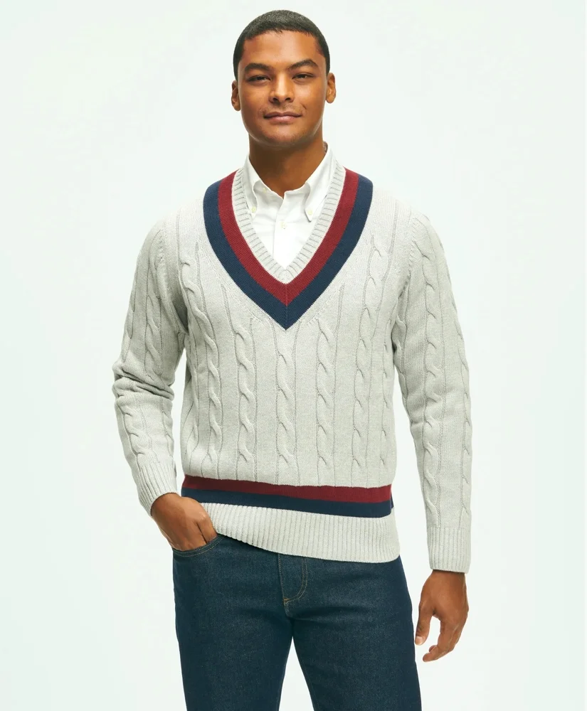 Vintage-Inspired Tennis V-Neck Sweater in Supima® Cotton - 1