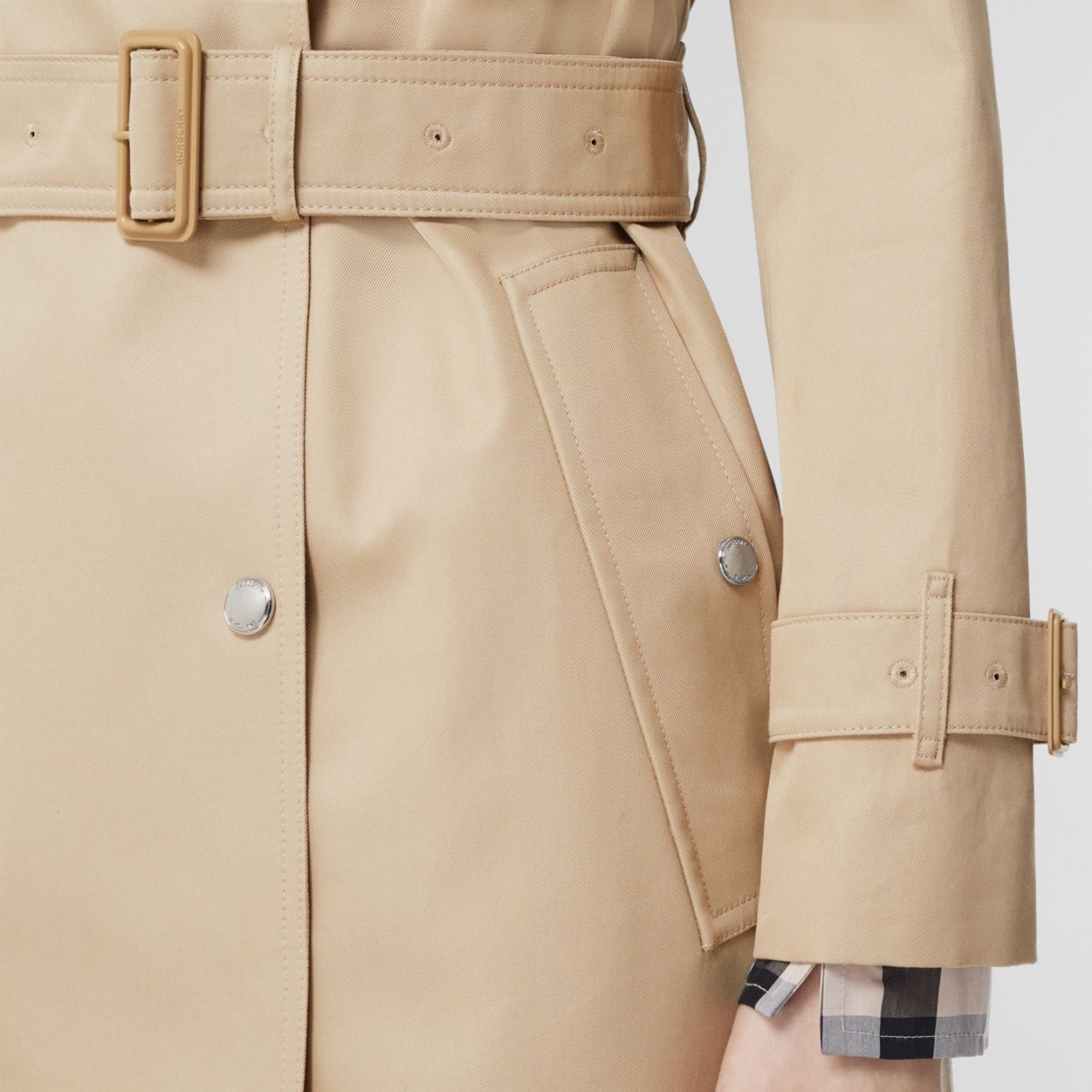 Check Panel Cotton Gabardine Trench Coat - 5