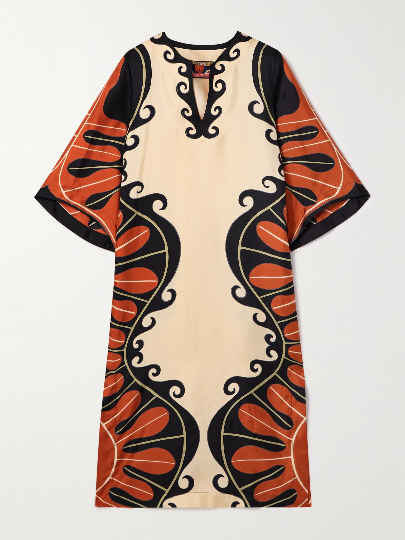 + MOTHER printed silk-twill kaftan Cream - 1