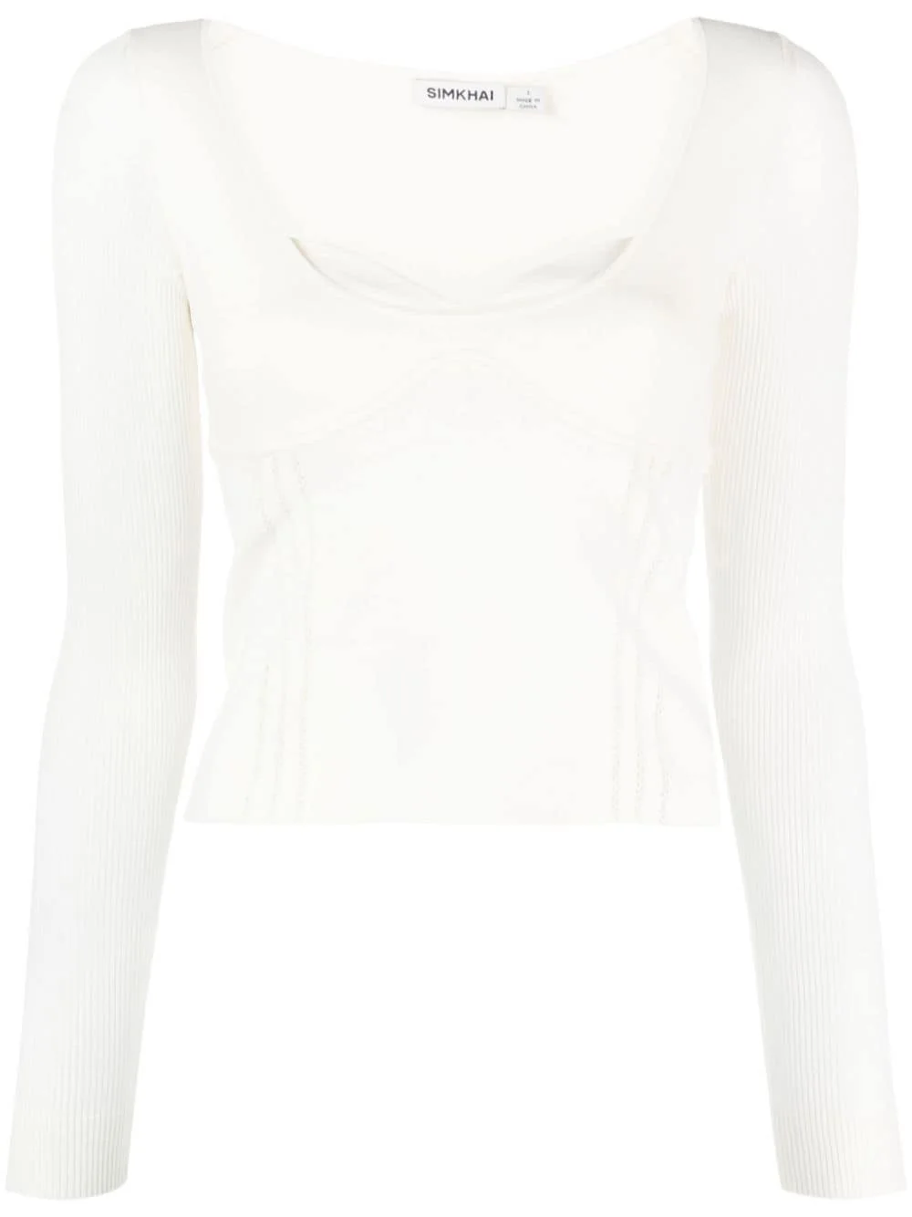 sweetheart-neck fine-knit top - 1