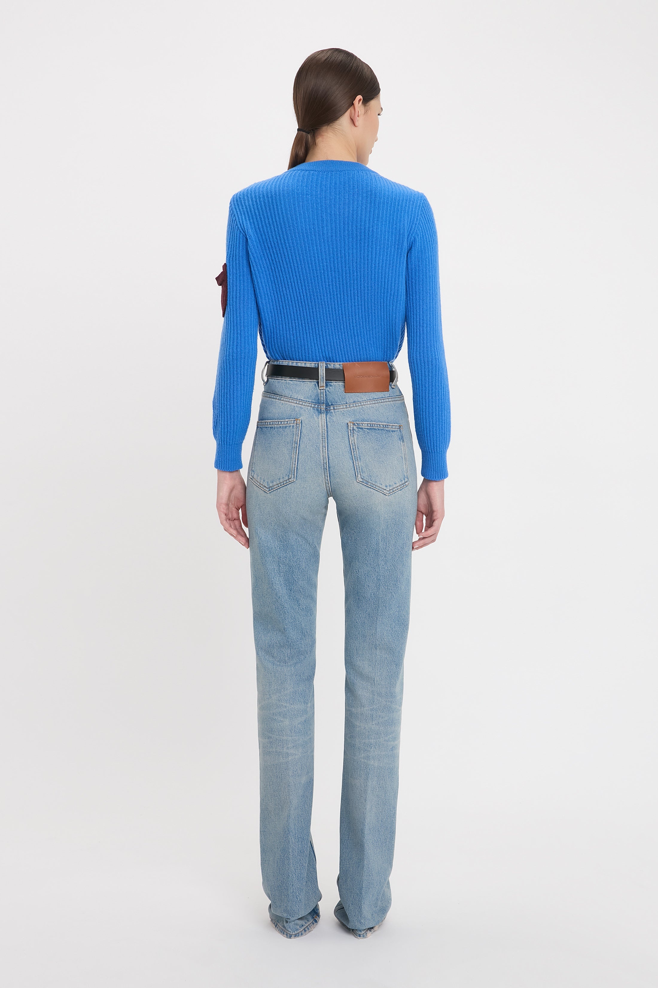V Neck Knitted Jumper In Regatta Blue - 4