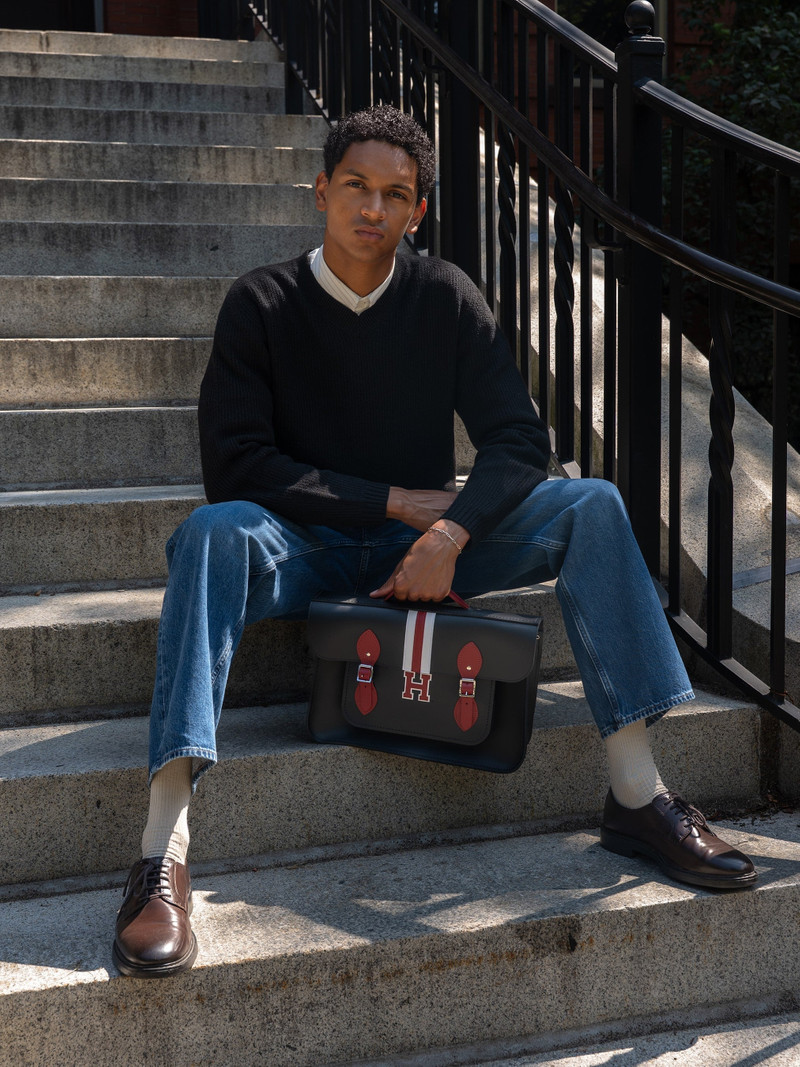 Cambridge Satchel The 15 Inch Batchel - Black with Harvard Stripe outlook