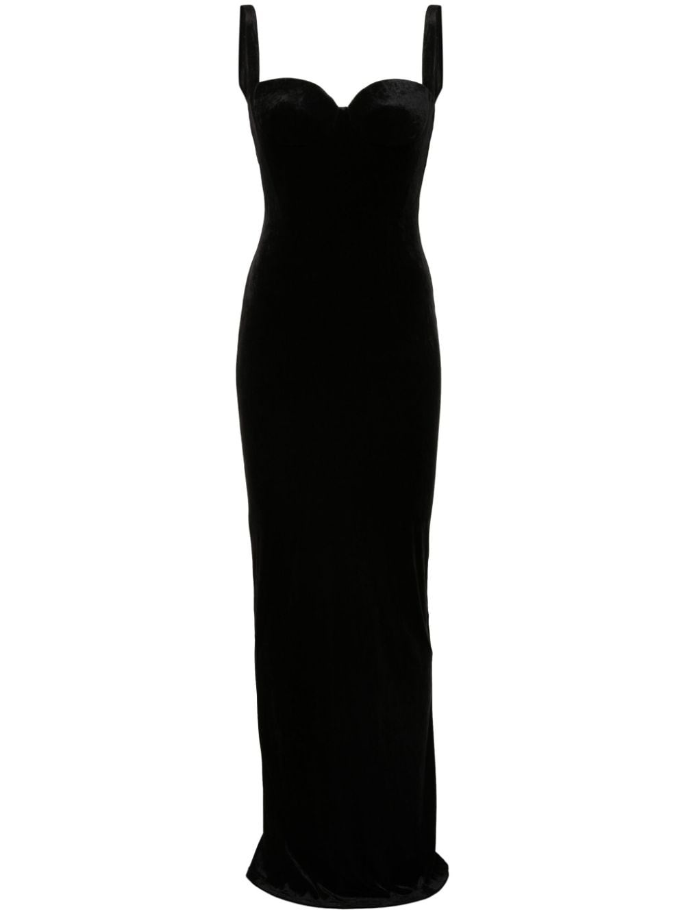 bustier-neckline velvet gown - 1