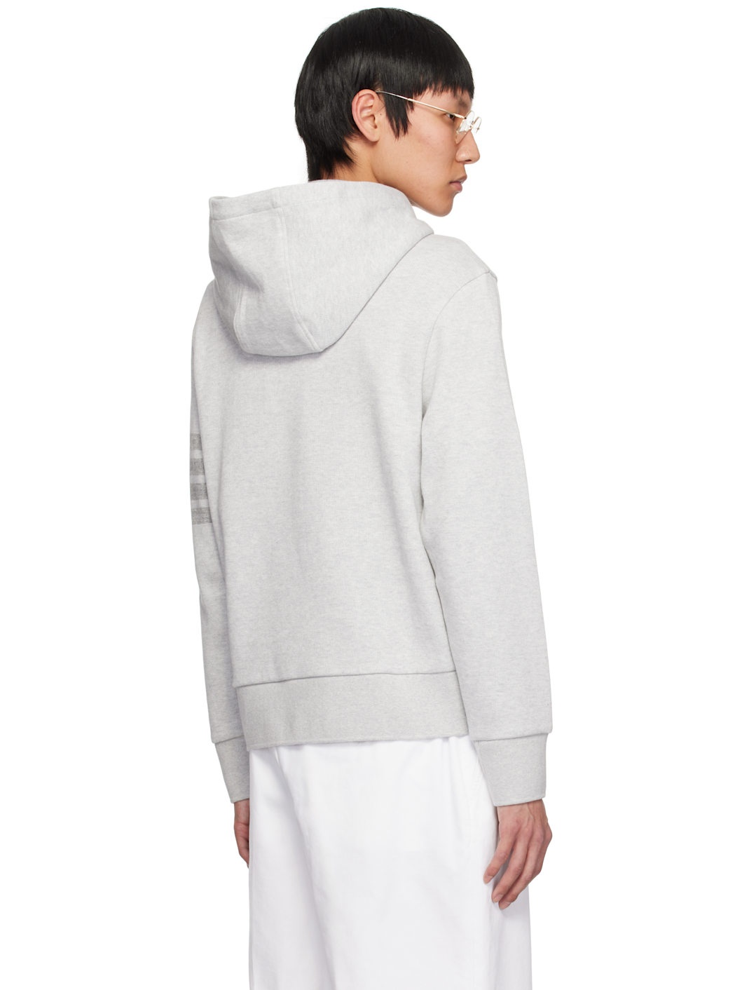Gray Double Face Knit 4-Bar Hoodie - 3