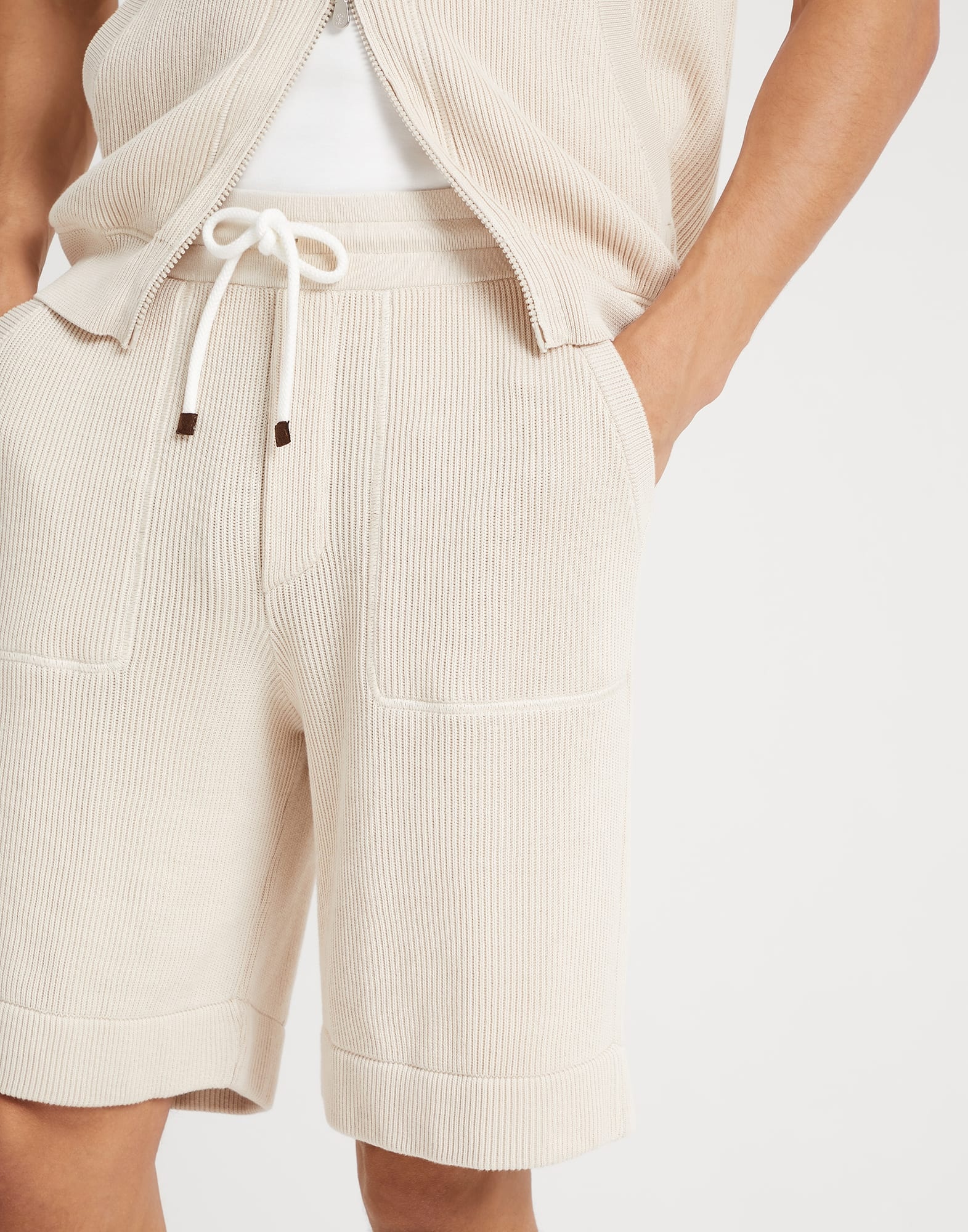 Cotton English rib knit Bermuda shorts - 3