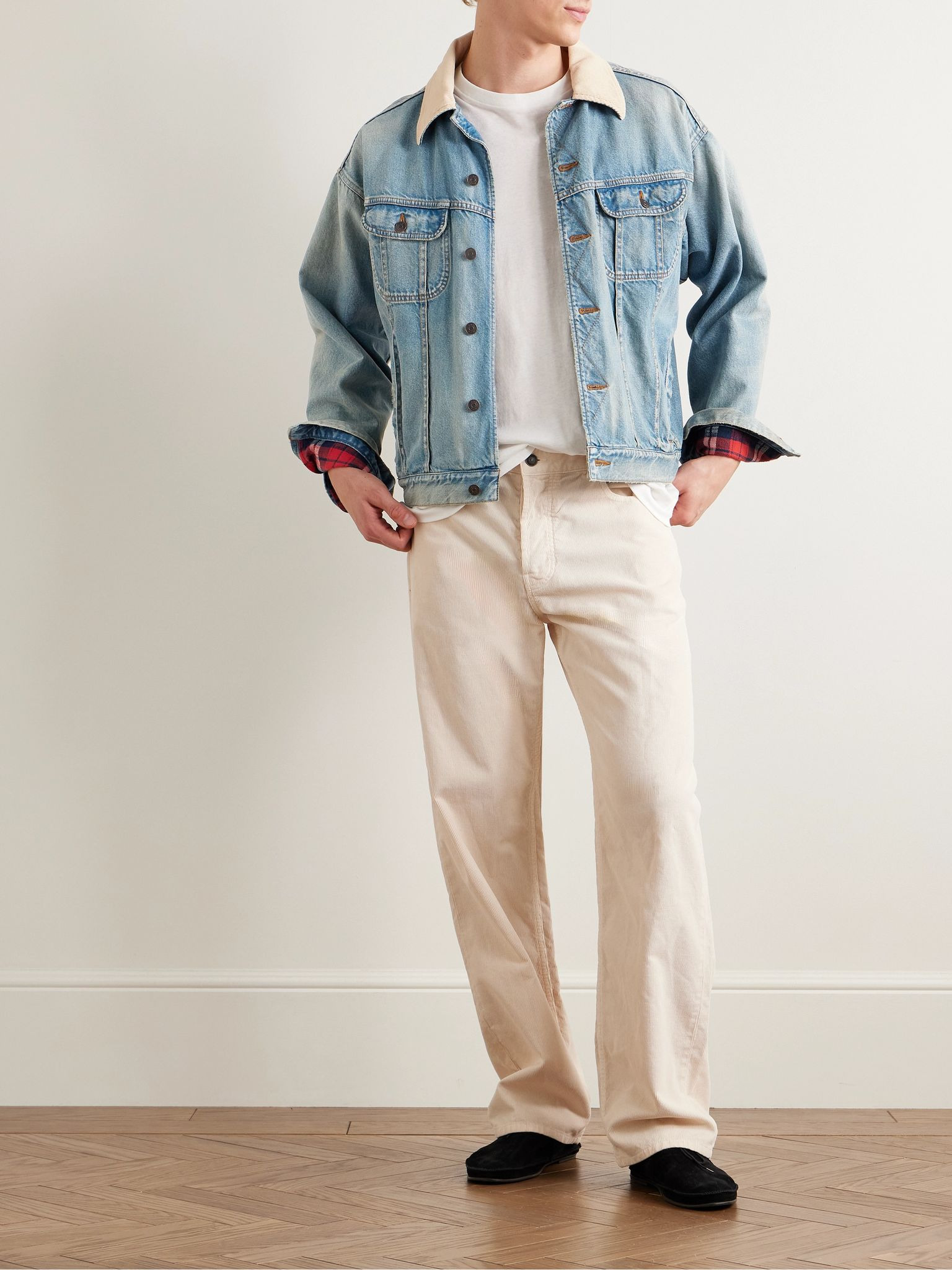 Joret Corduroy-Trimmed Denim Jacket Indigo - 2