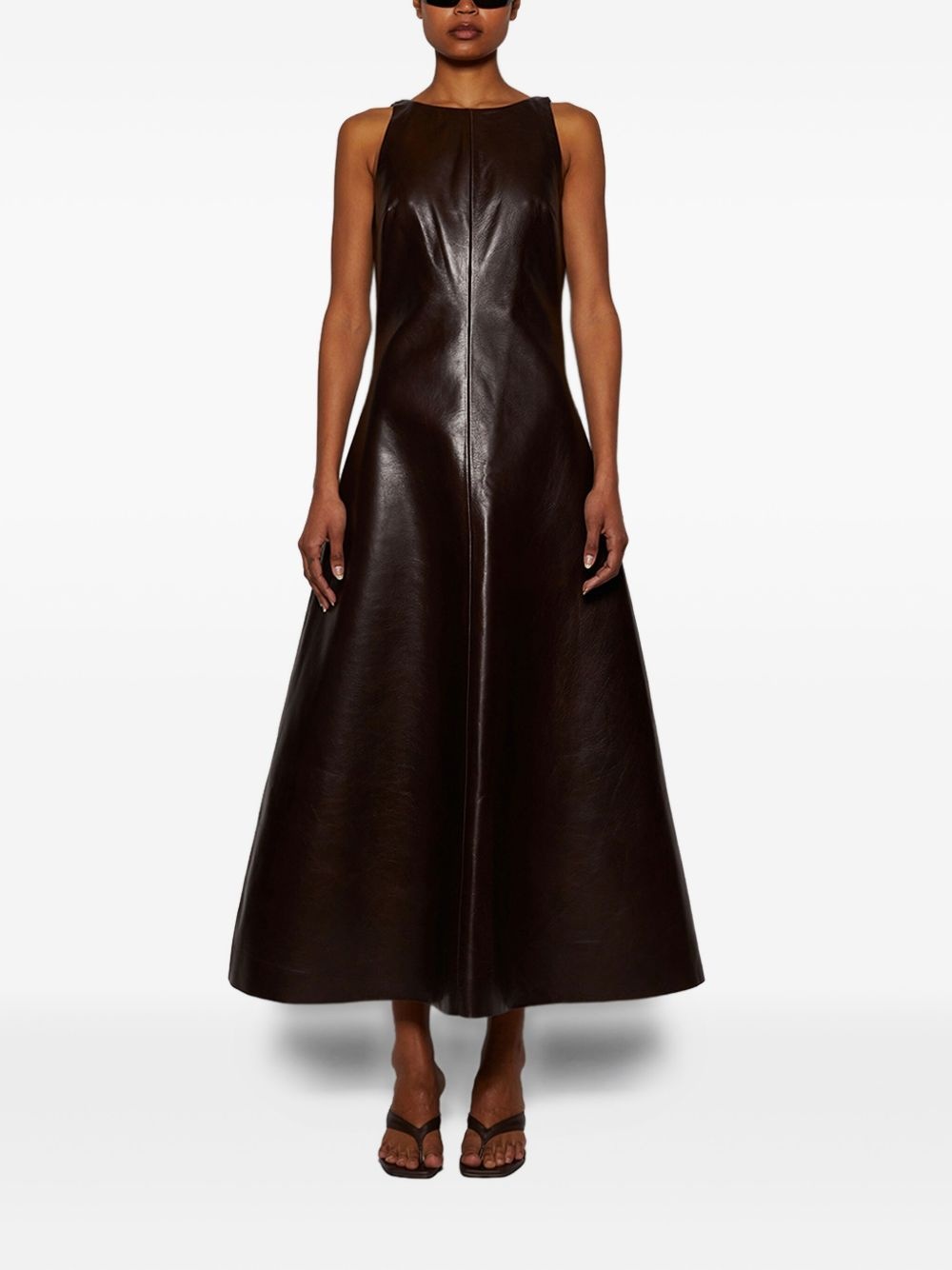 sleeveless leather midi dress - 3