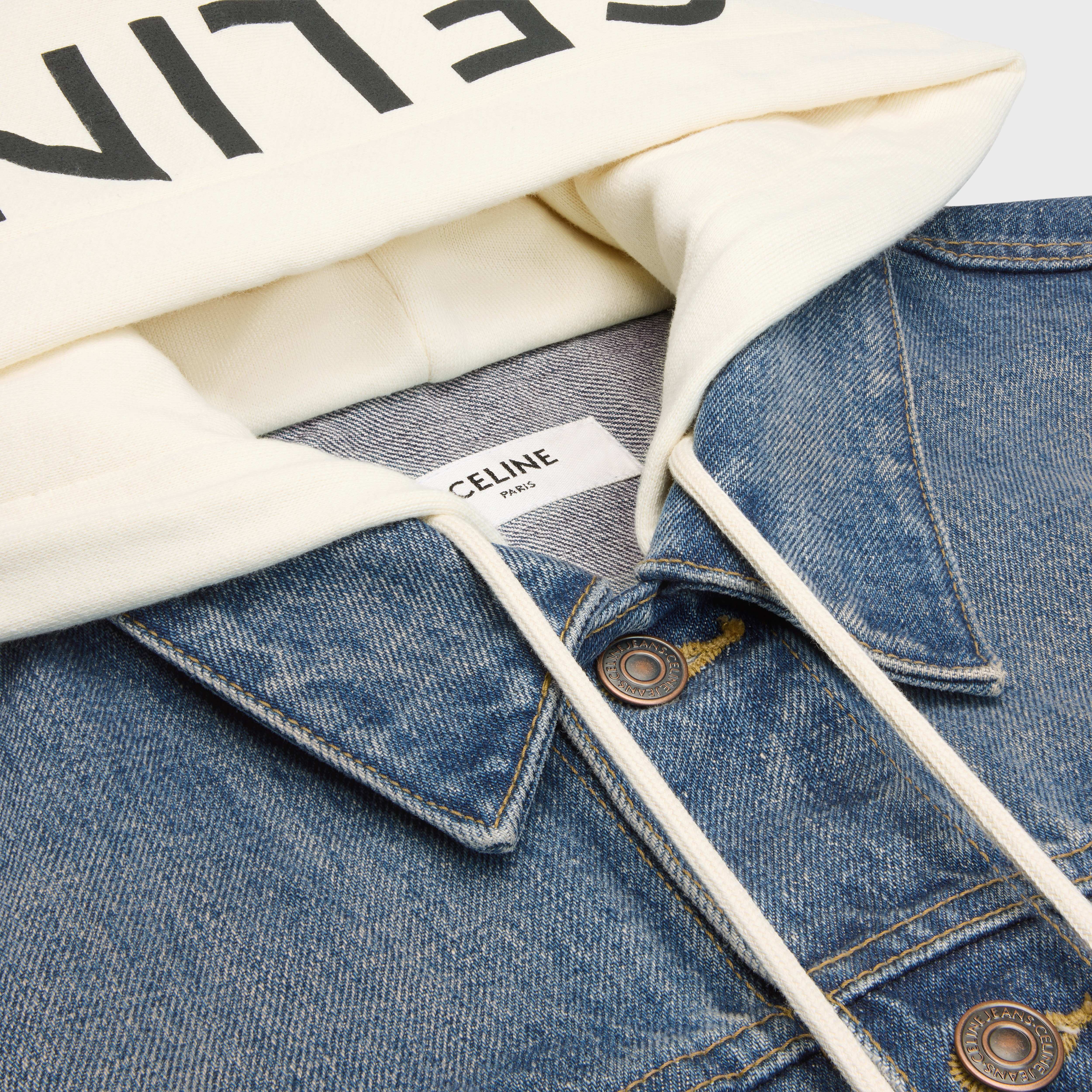 trucker jacket with hood in union wash denim - 3