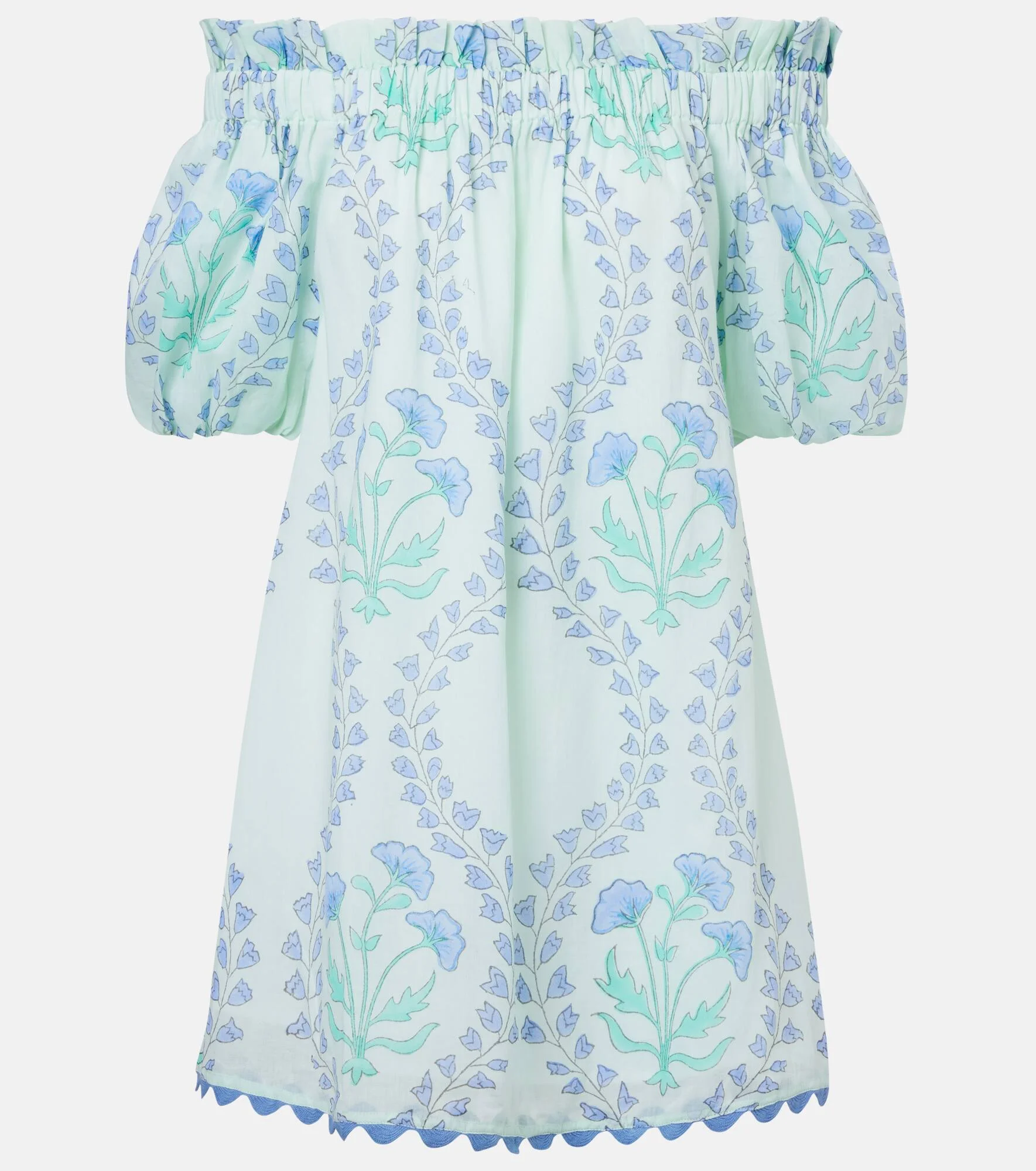 Printed off-shoulder cotton minidress - 1
