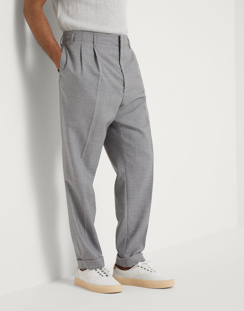 Virgin wool fresco relaxed fit trousers with double pleats 1