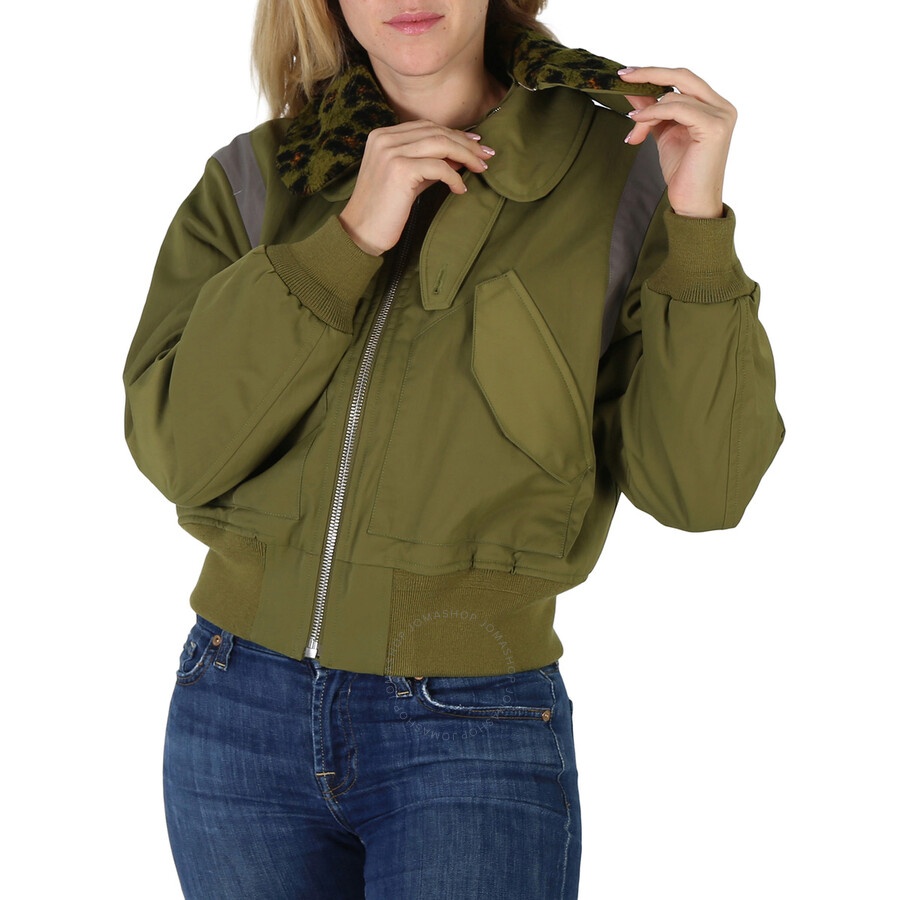 Kenzo Khaki Hana Leopard Dettail Bomber Jacket - 5