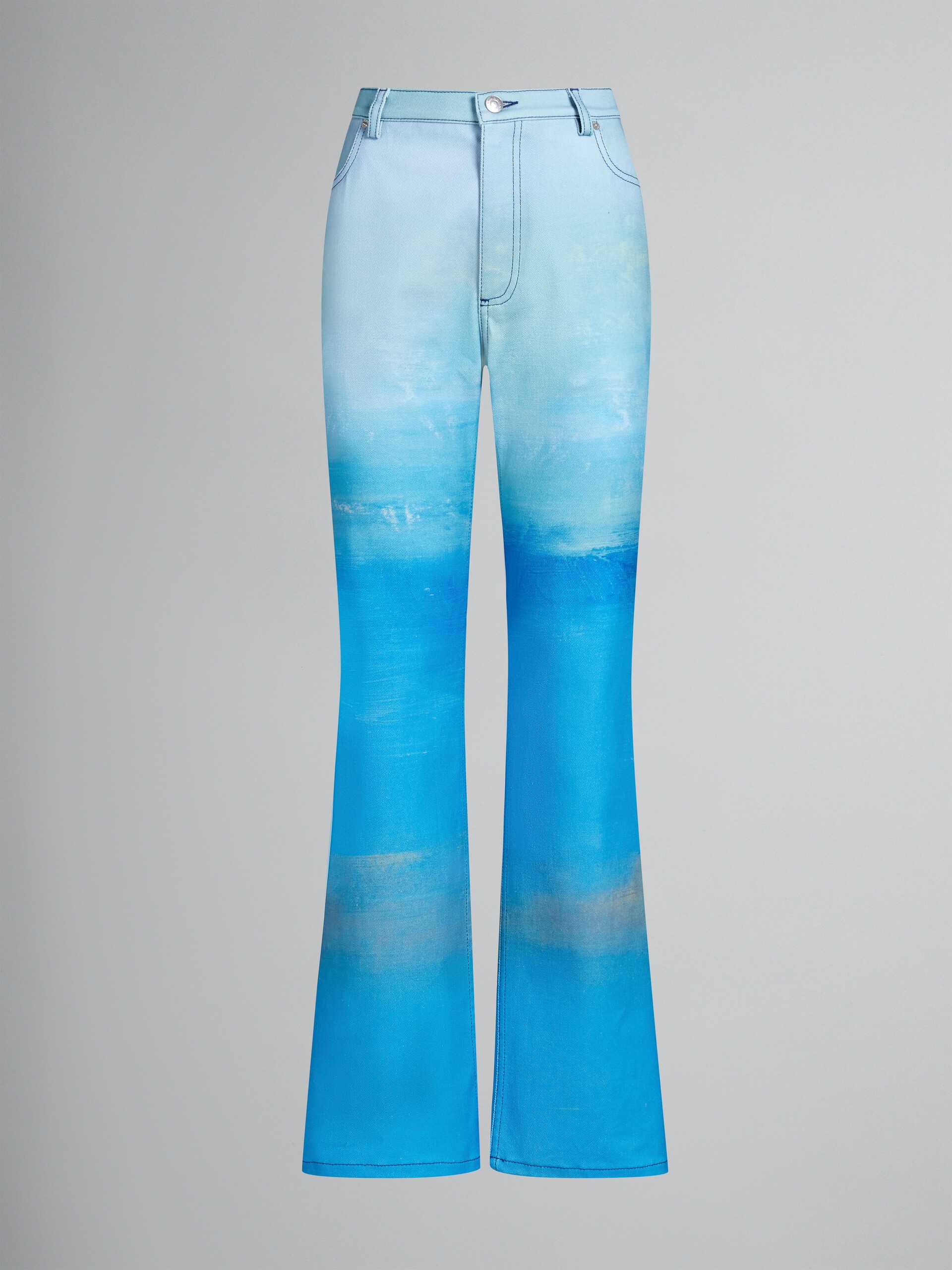 BLUE DENIM TROUSERS WITH NOTTE GIORNO PRINT - 1