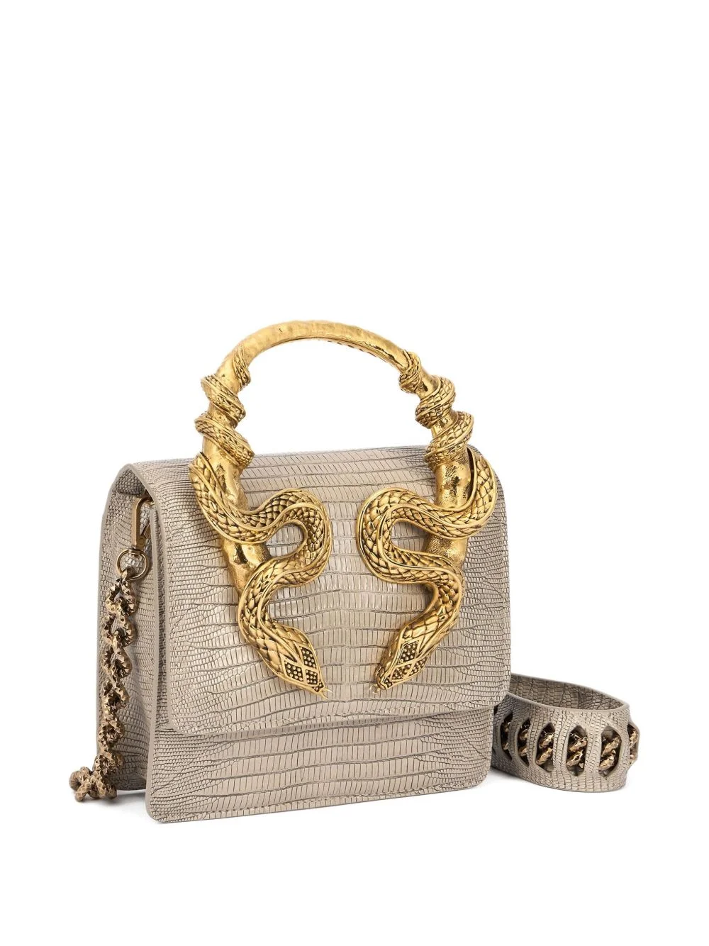 snake-embellished snake-skin shoulder bag - 1