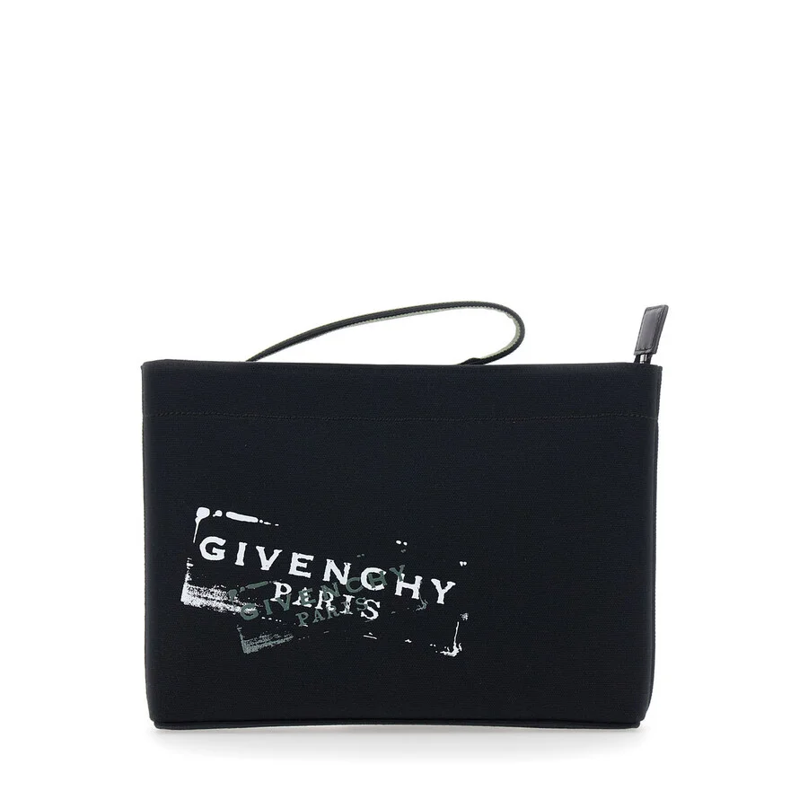 Givenchy Black Clutch Bag With Top Handle And Logo Print On The Front In Cotton Man - 1