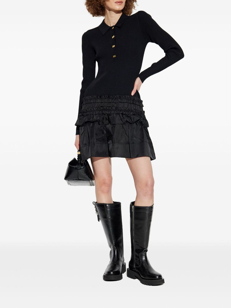 GANNI ribbed ruffled-skirt mini dress outlook