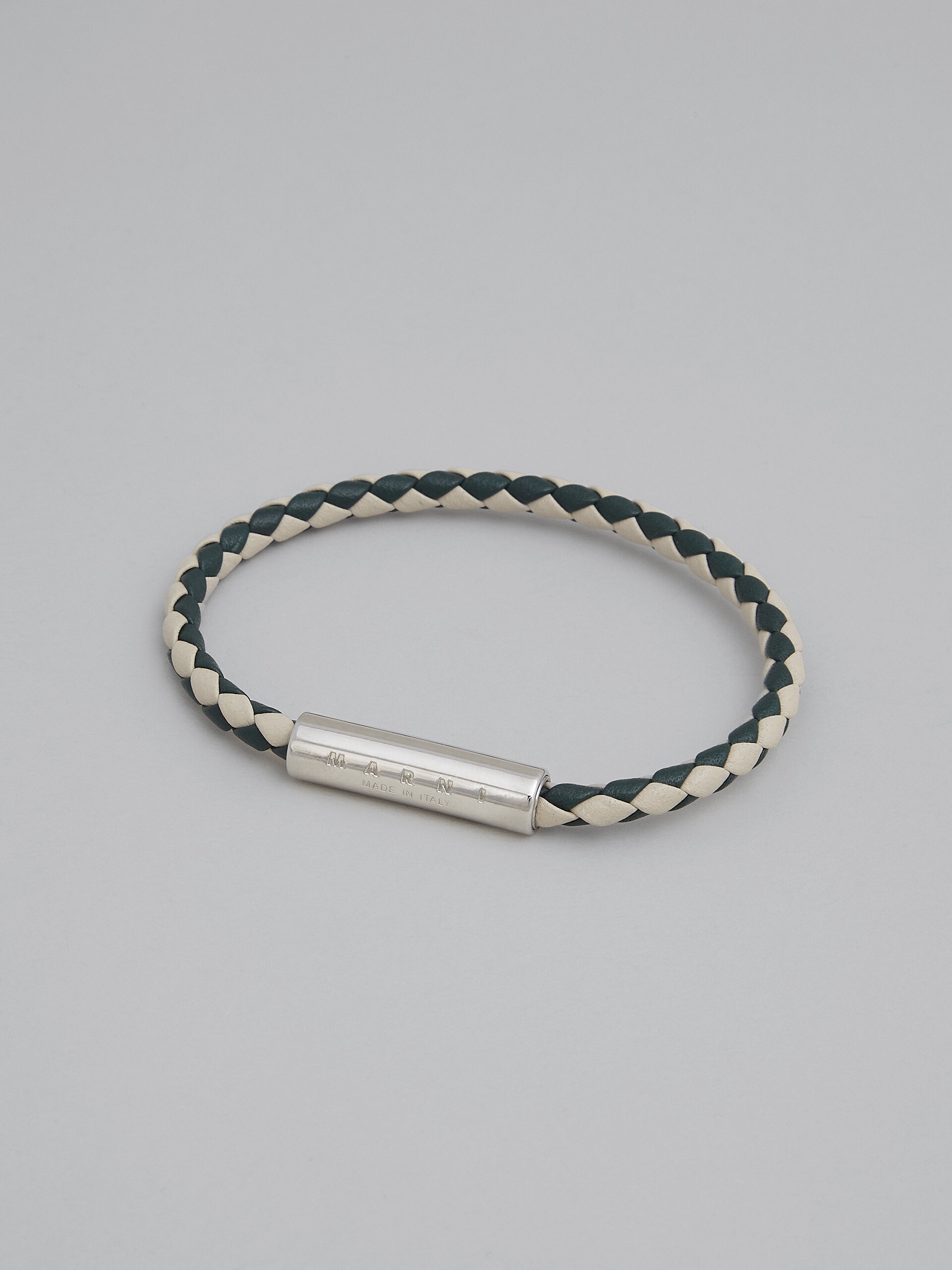 WHITE AND GREEN BRAIDED LEATHER BRACELET - 4