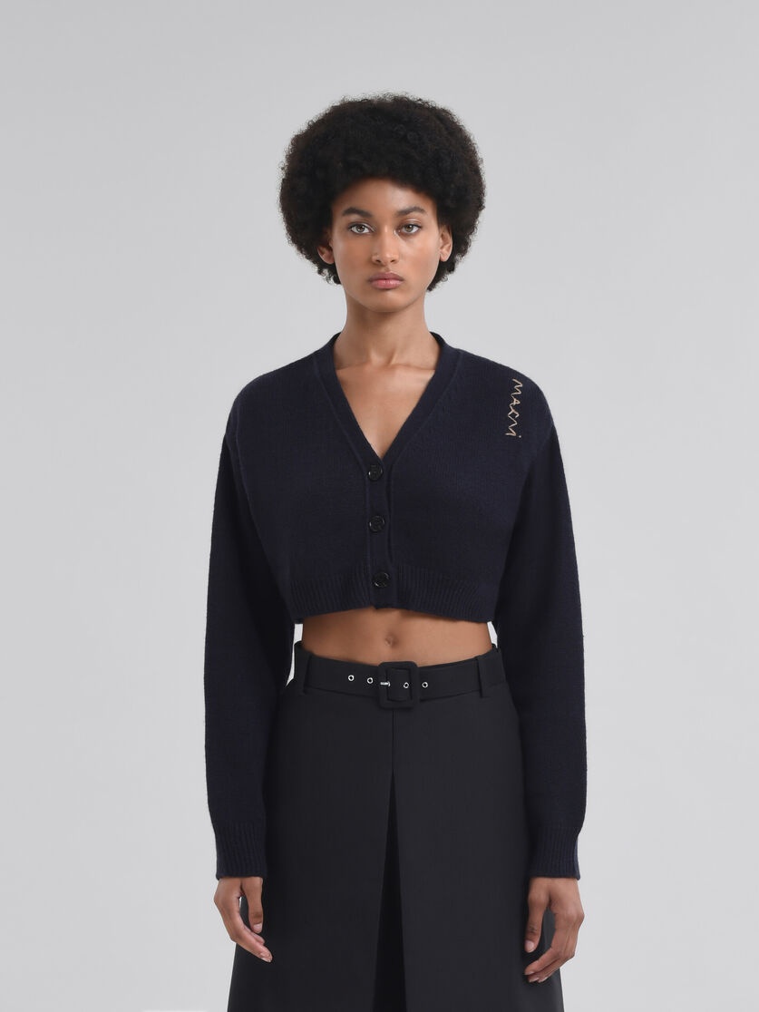 CROPPED BLUE CASHMERE CARDIGAN WITH MARNI SYMBOL - 2