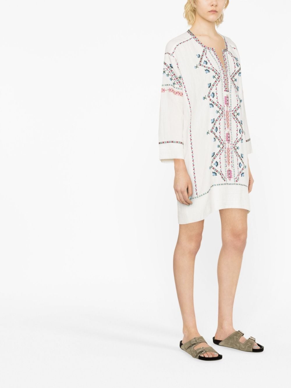 embroidered split neck minidress - 4