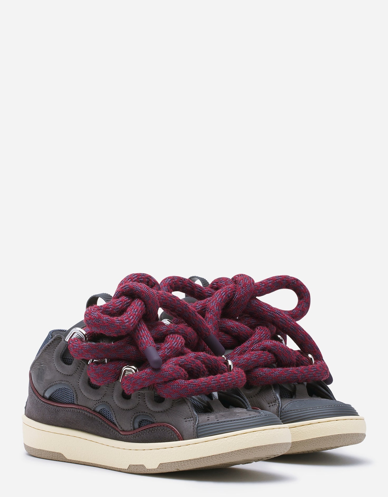 Lanvin CURB SNEAKERS IN LEATHER WITH SNAKE LACES in Shark Grey at Nordstrom - 8