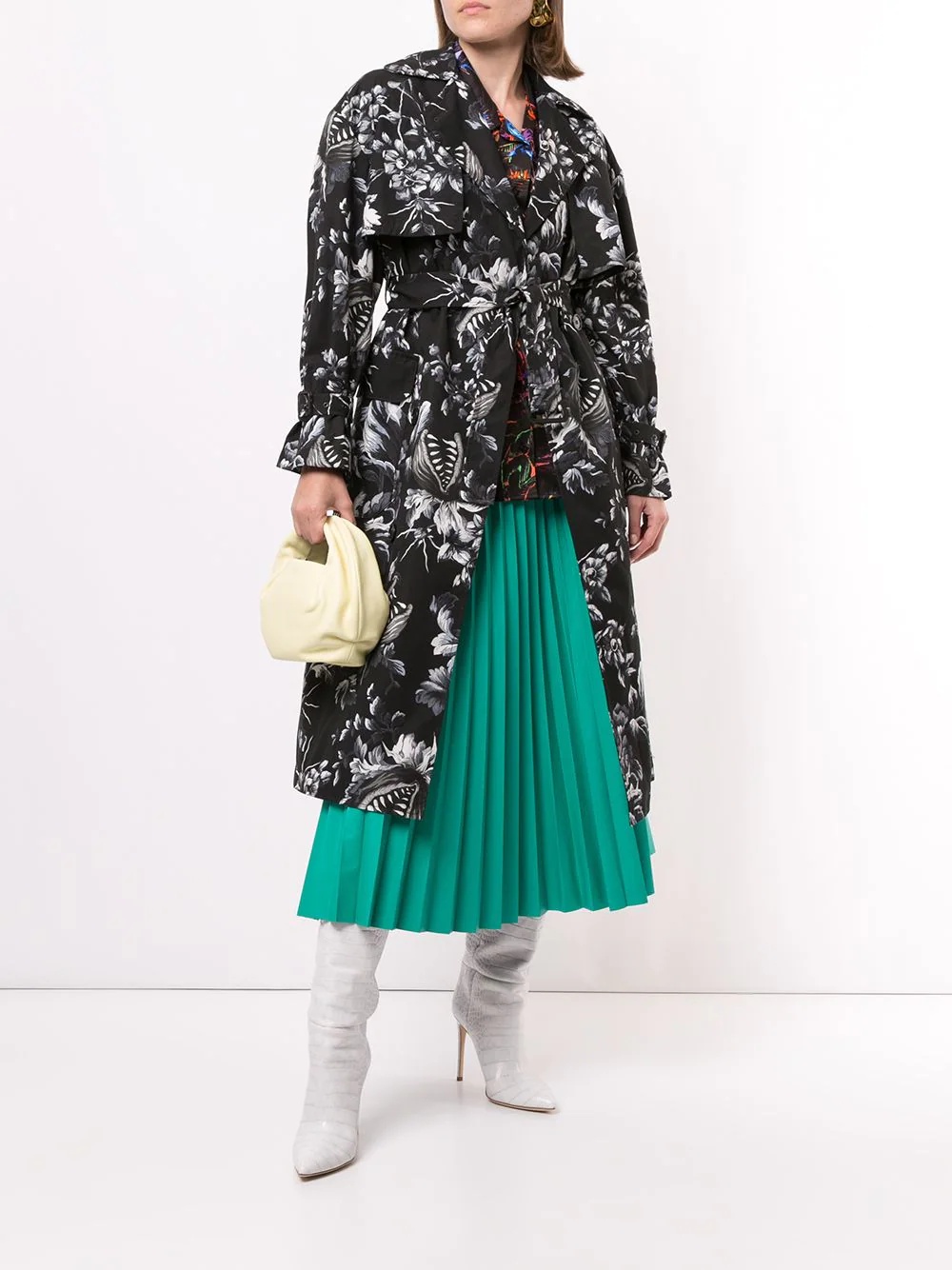 floral print belted trench coat - 2