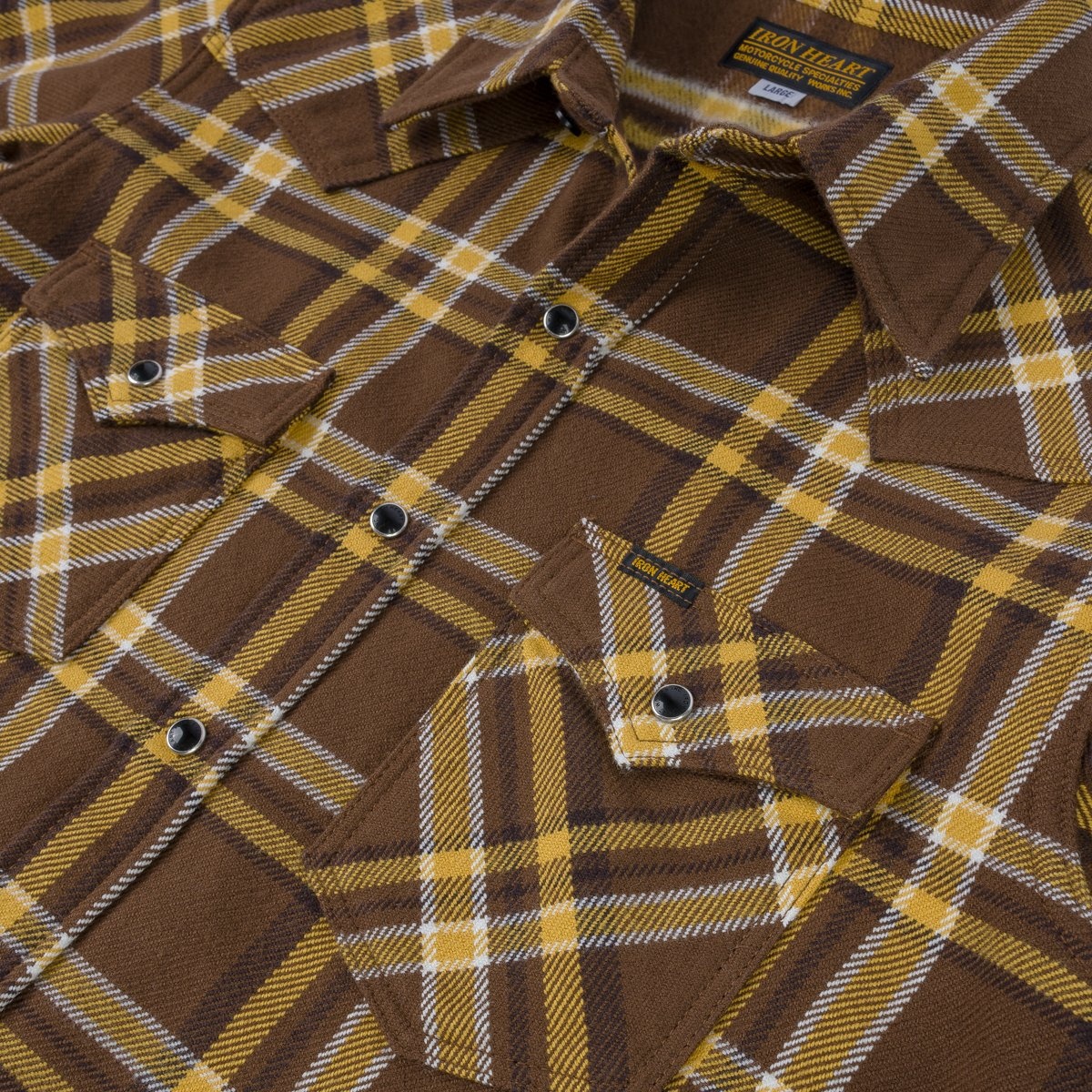 IHSH-372-BRN Ultra Heavy Flannel Crazy Check Western Shirt - Brown - 11