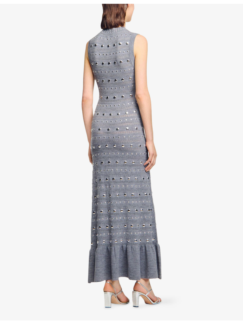 Studded ruffled-hem stretch pointelle-knit maxi dress - 4