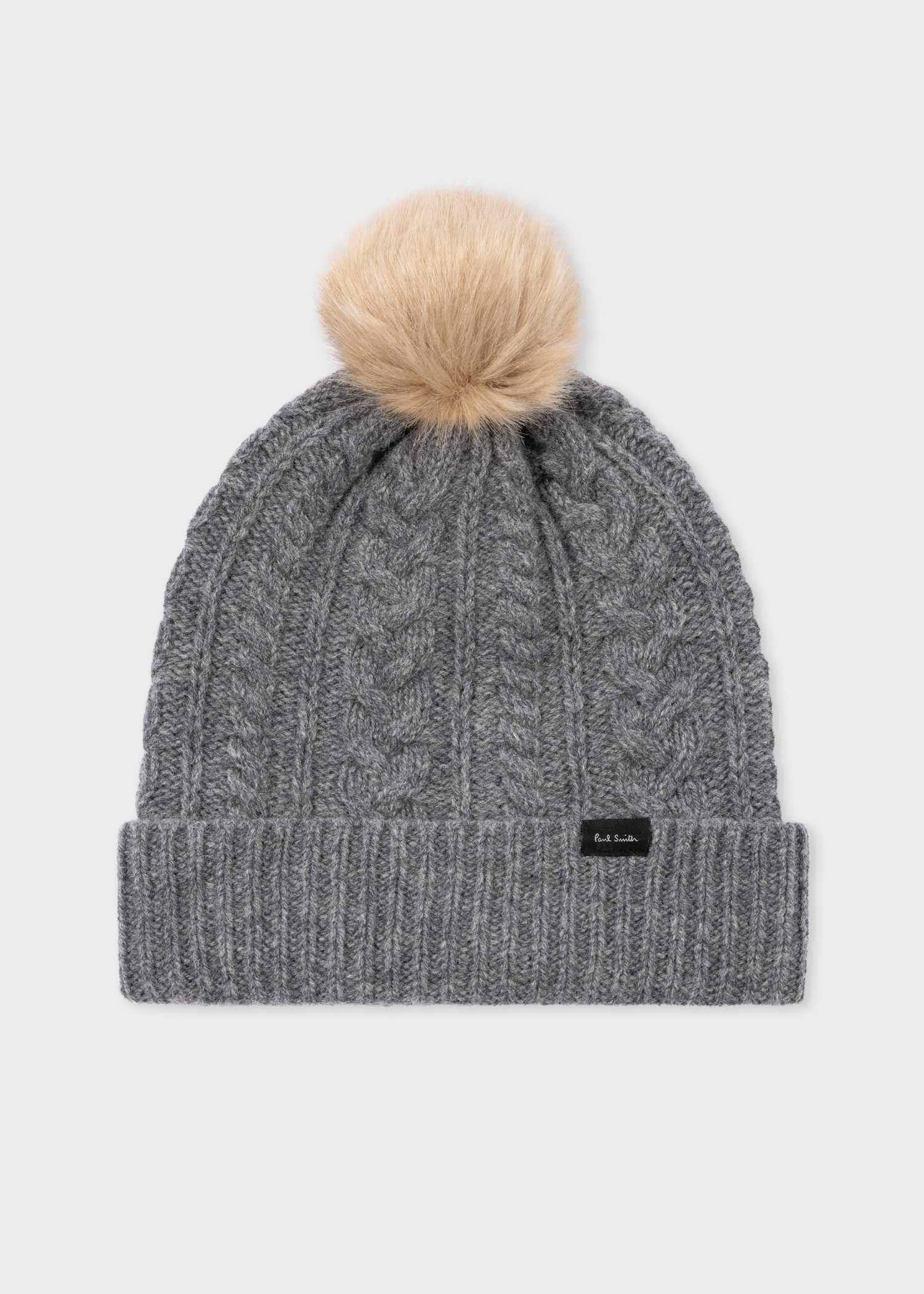 Women's Grey Cable Knit Pom Pom Beanie - 1