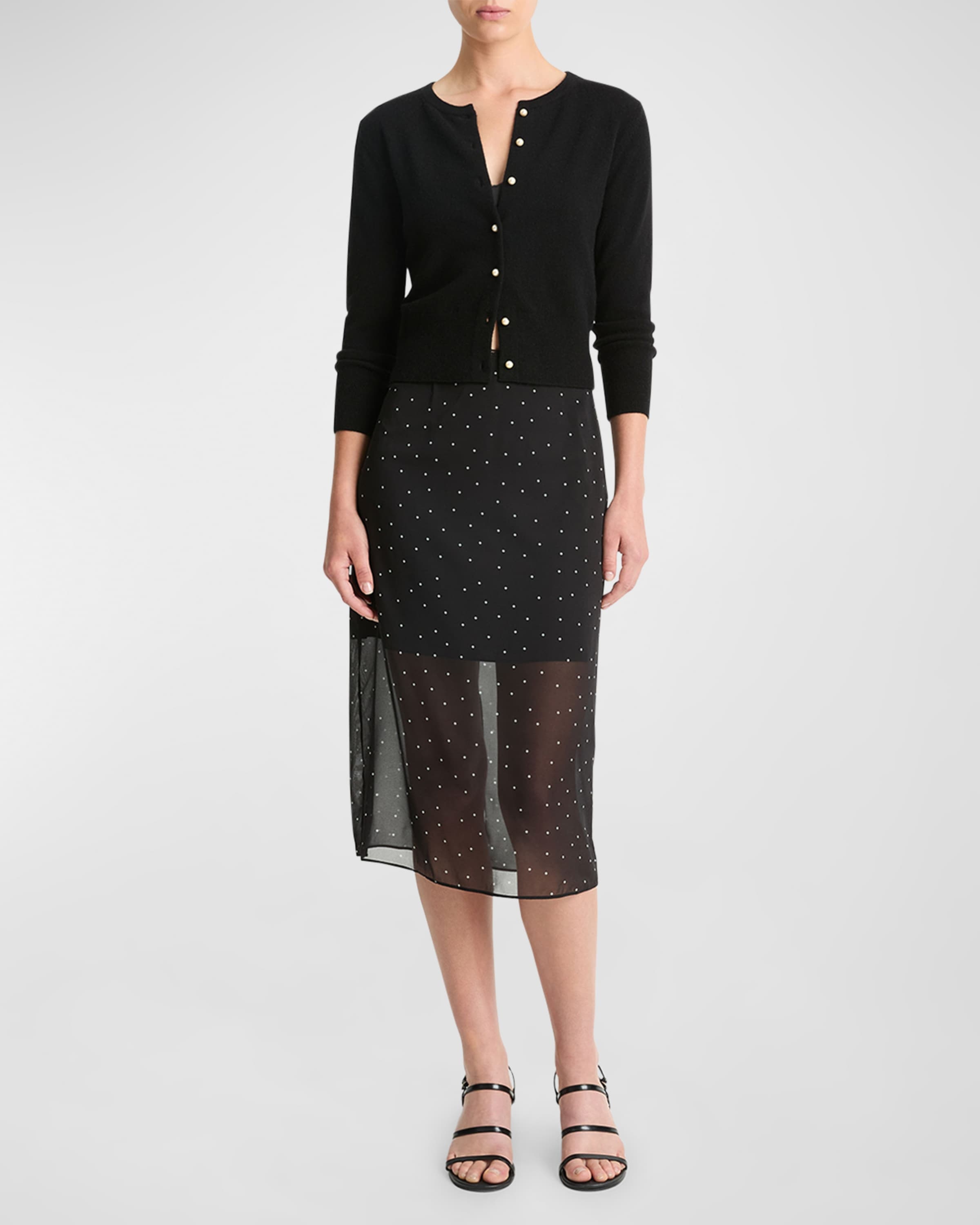 Sheer Dot-Print Overlay Midi Skirt - 1