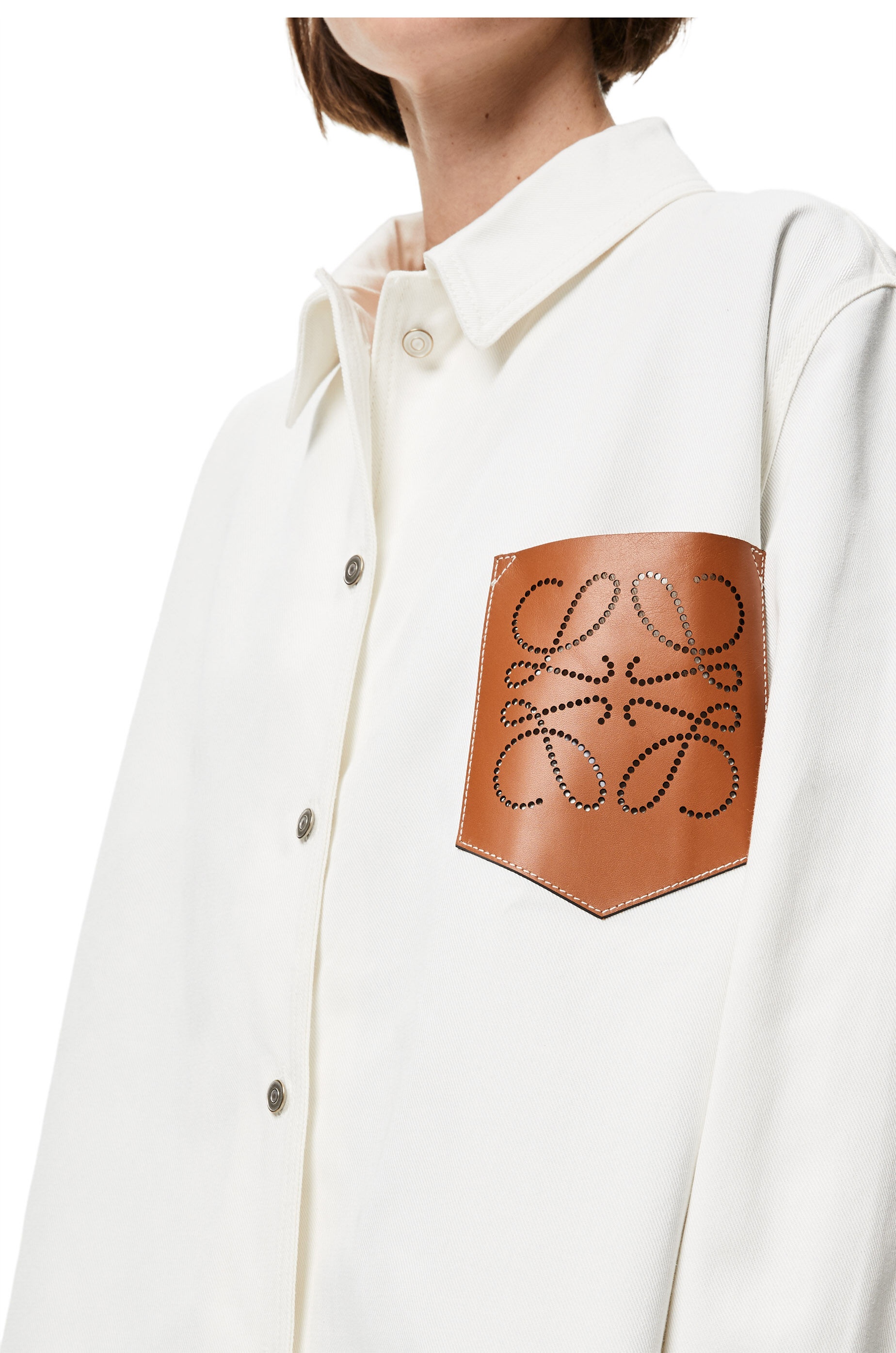 Leather pocket overshirt in denim - 5