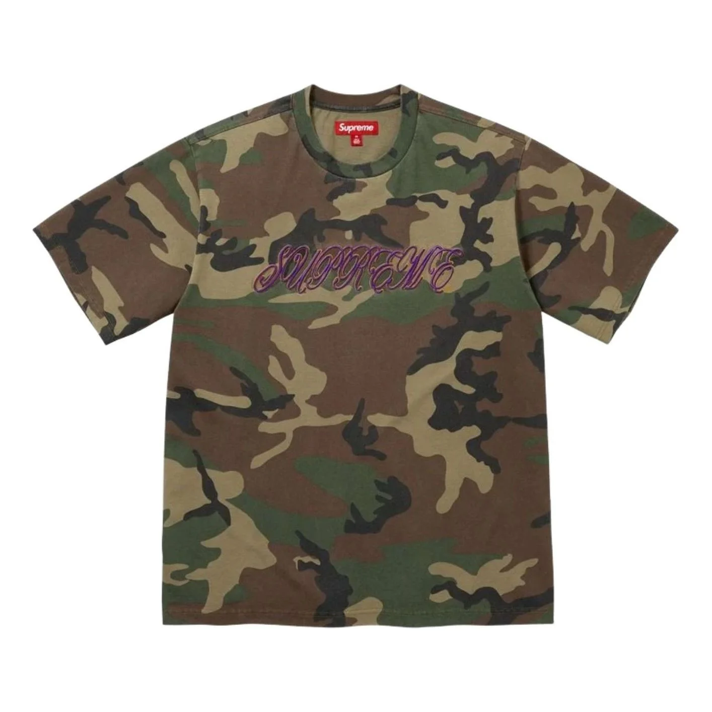 Supreme SS26 Raised Script S/S T-Shirt 'Woodland Camo' SUP-SS26-180-CMO - 1