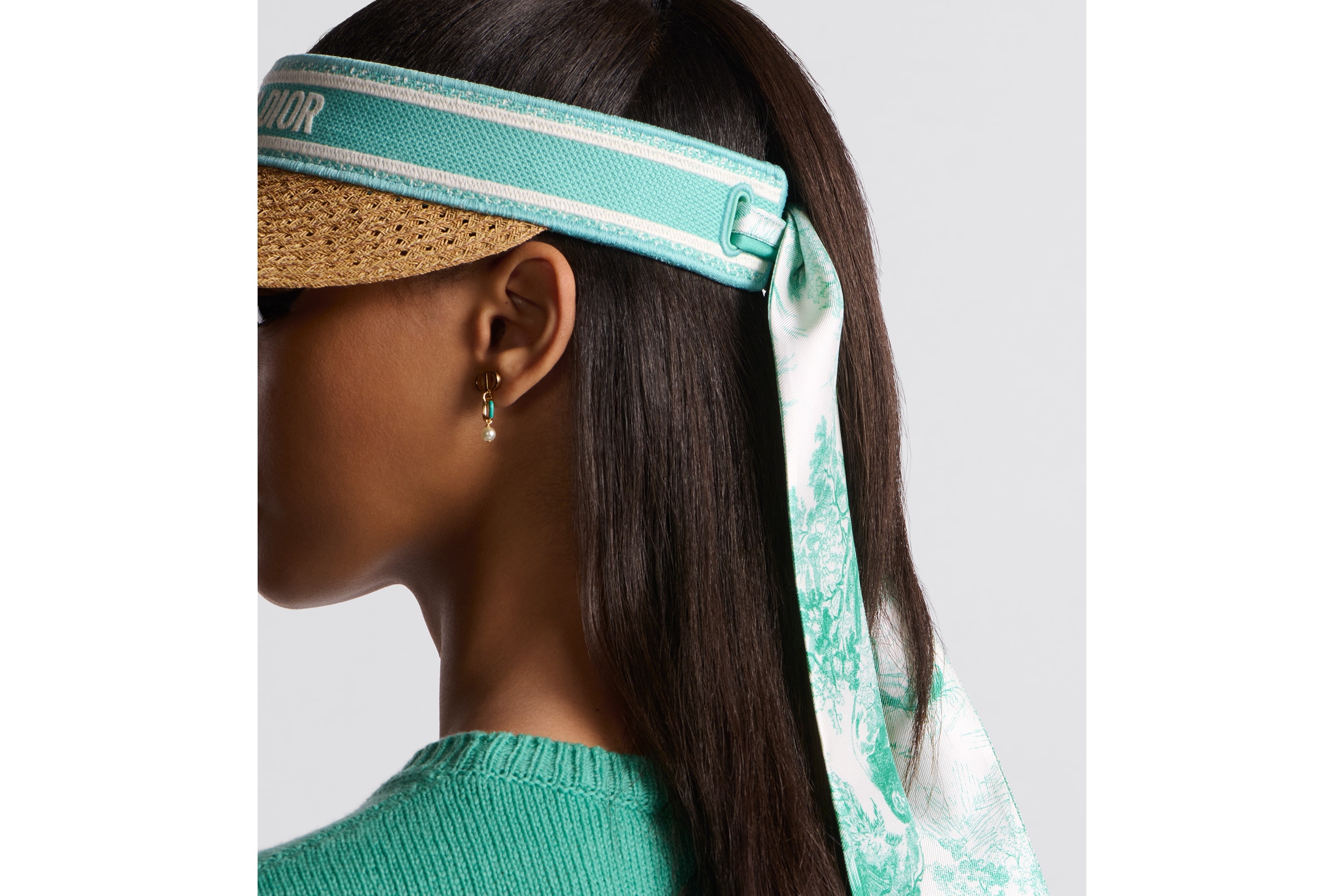【ディオール】Dioriviera D-Ocean ミッツァ バイザー Dioriviera D-Ocean Visor with Mitzah Straw with Navy Blue