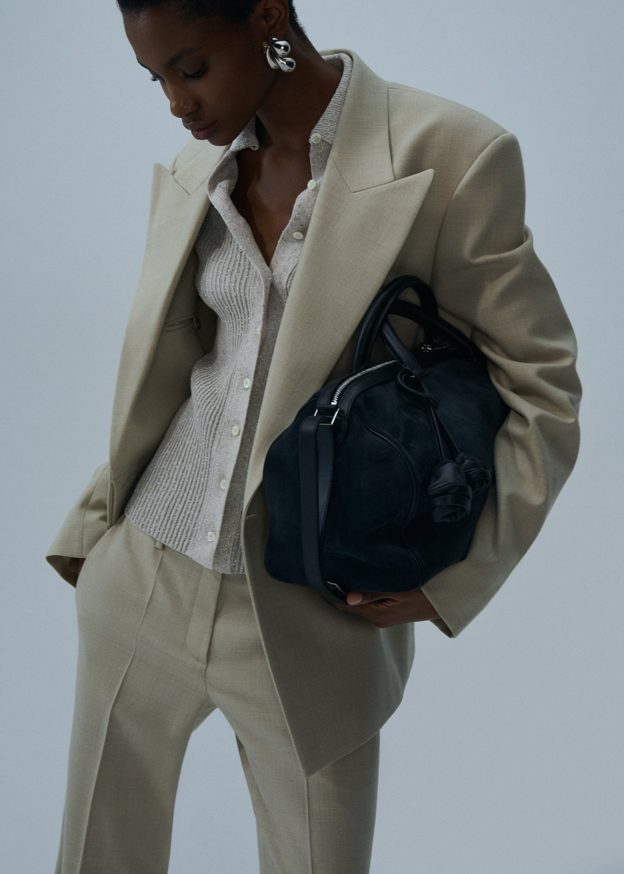 Wool crossover blazer in beige - 3