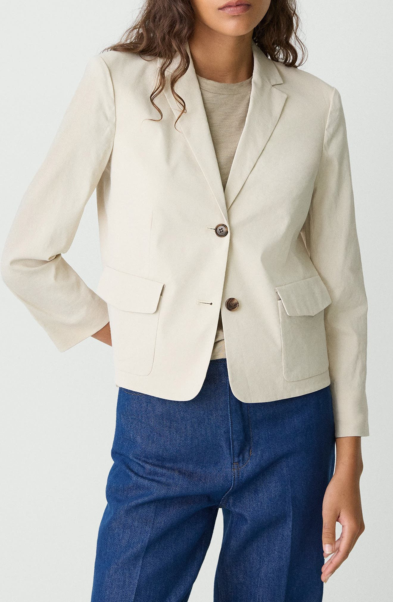 Theory Shrunked Crop Linen Blend Blazer in Straw at Nordstrom - 1