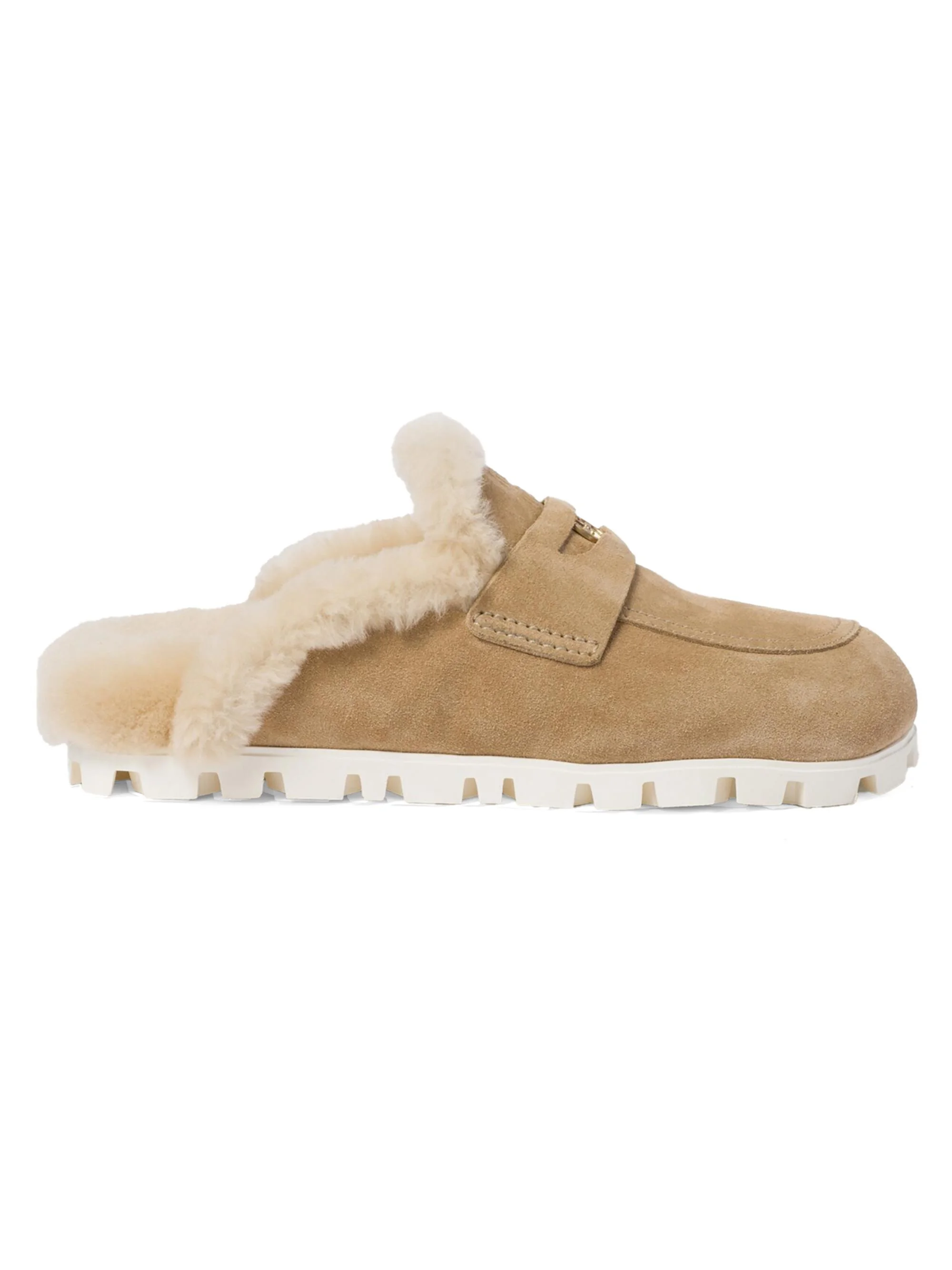 Women's Suede Shearing Mules - Beige Khaki - 1