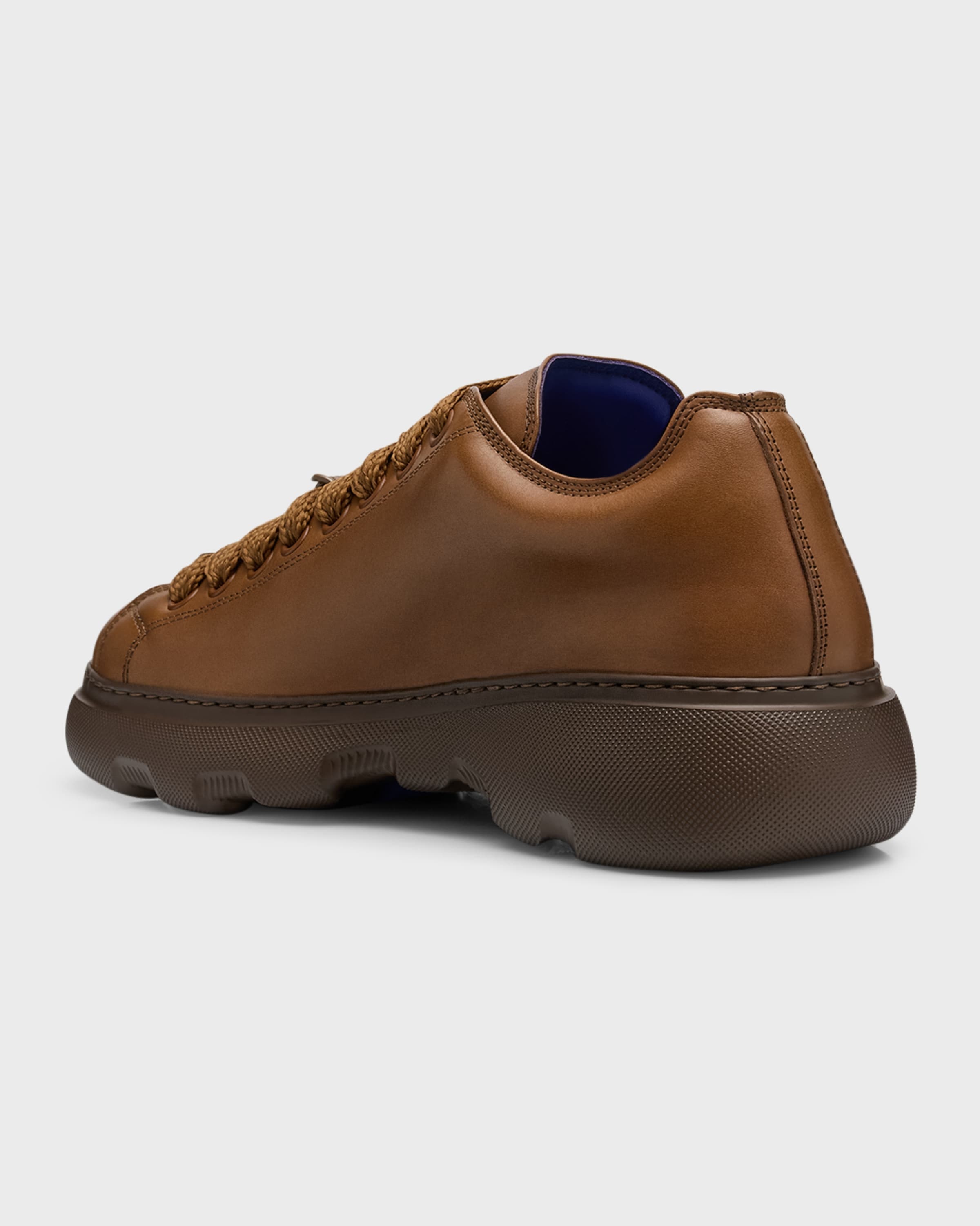 BURBERRY★素敵！RANGER WOOD LEATHER LACE UP SNEAKERS Burberry Lace-Up Creeper Suede Derby Shoes, Brand Size 44