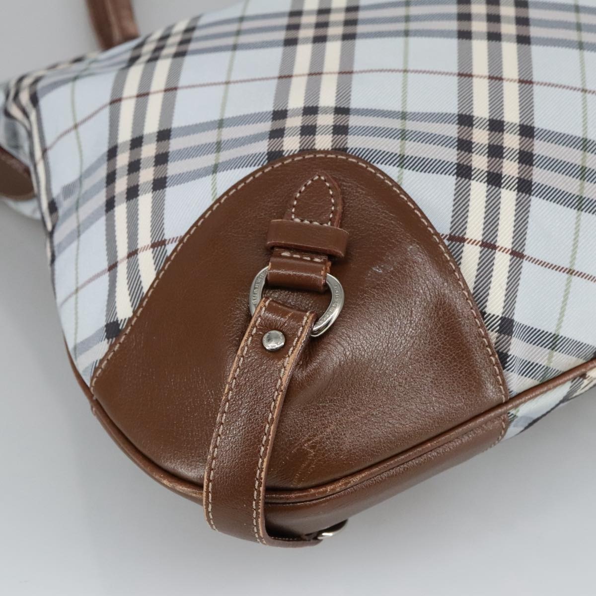 Burberry Nova Check Hand Bag Canvas Light Blue Brown - 11