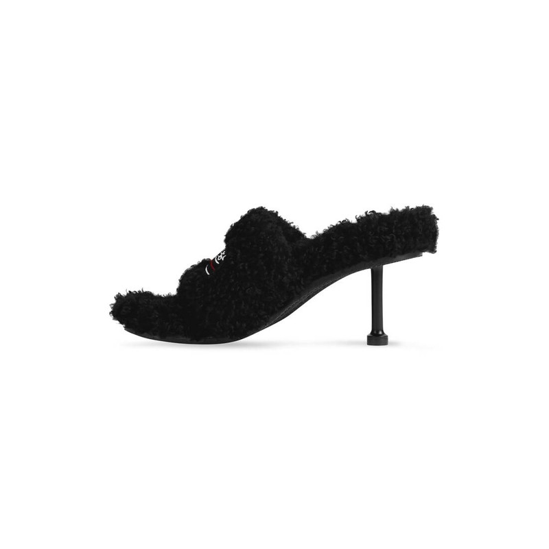 BALENCIAGA Women's Furry 80mm Sandal in Black/white/red outlook